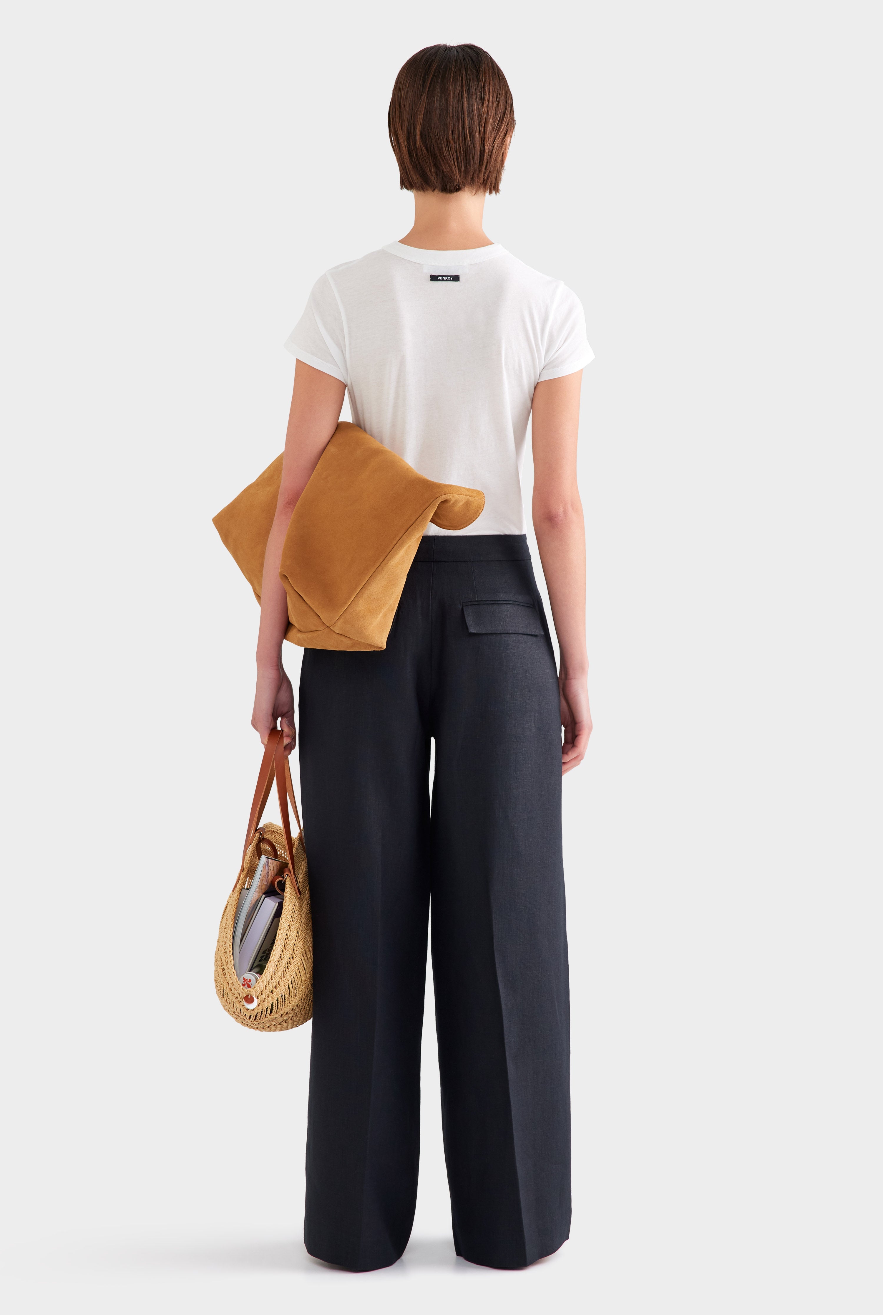 Heavyweight Panelled Linen Pant - Black