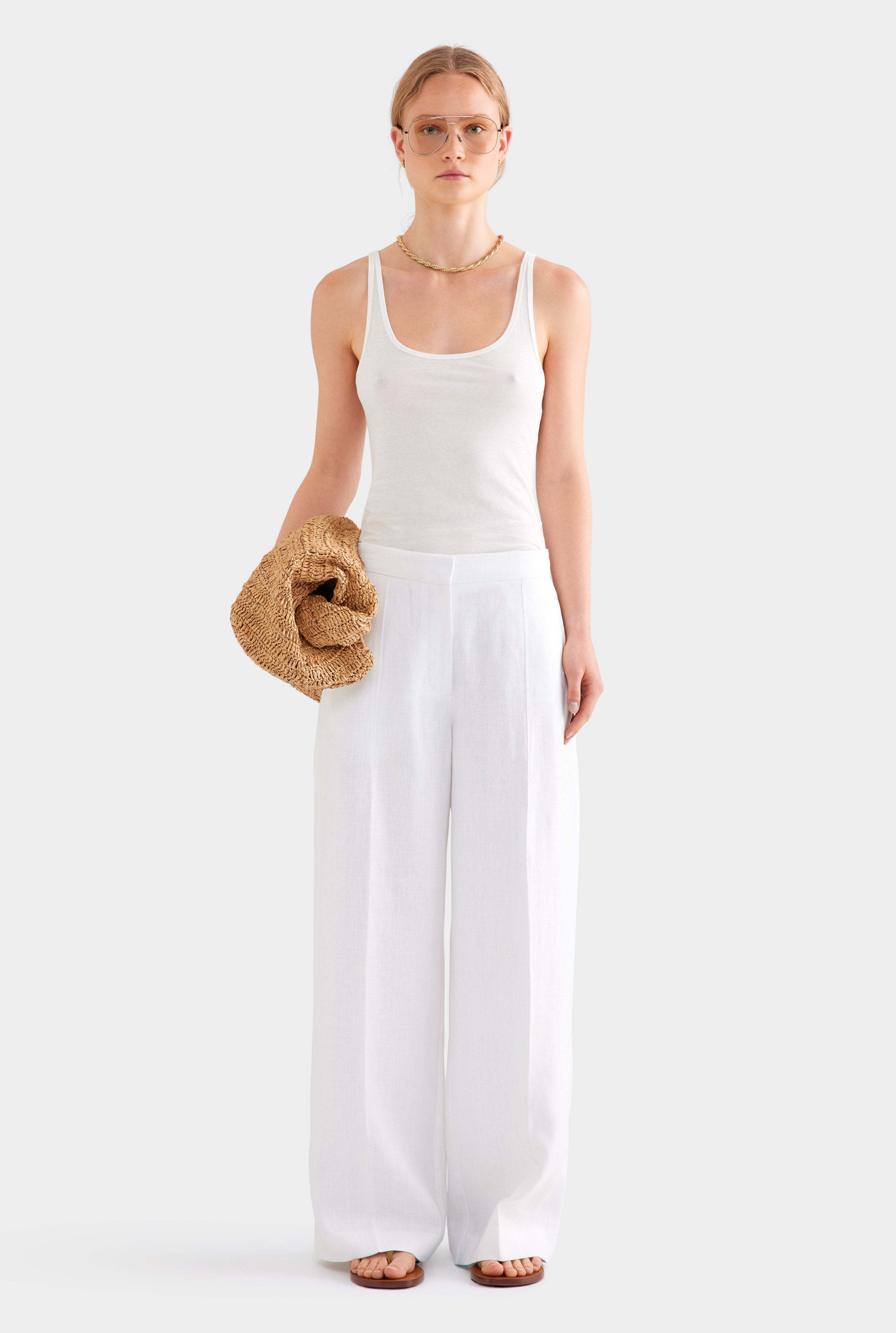 Heavyweight Panelled Linen Pant - White