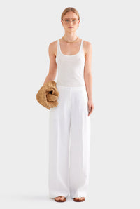 Heavyweight Panelled Linen Pant - White