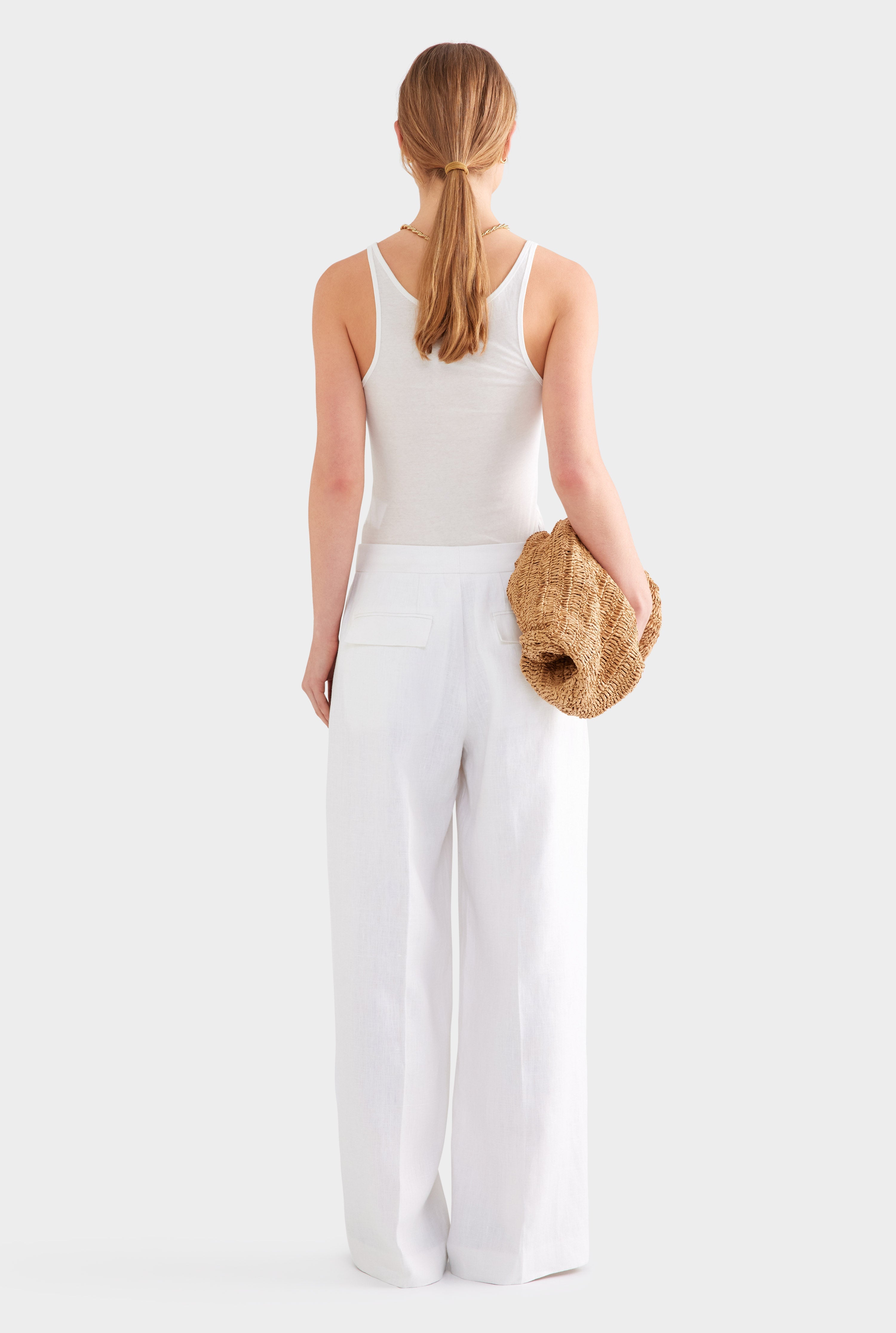 Heavyweight Panelled Linen Pant - White