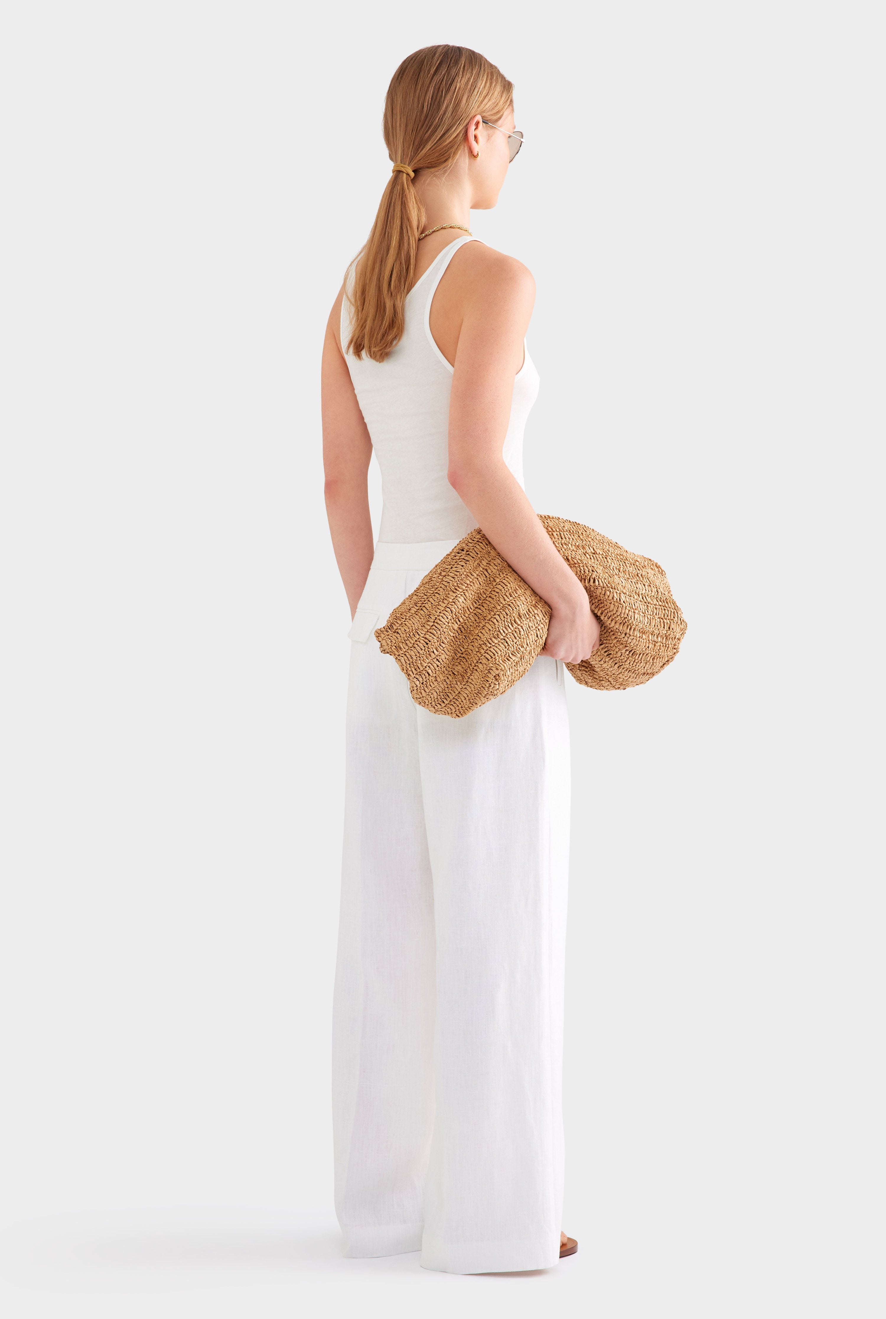 Heavyweight Panelled Linen Pant - White