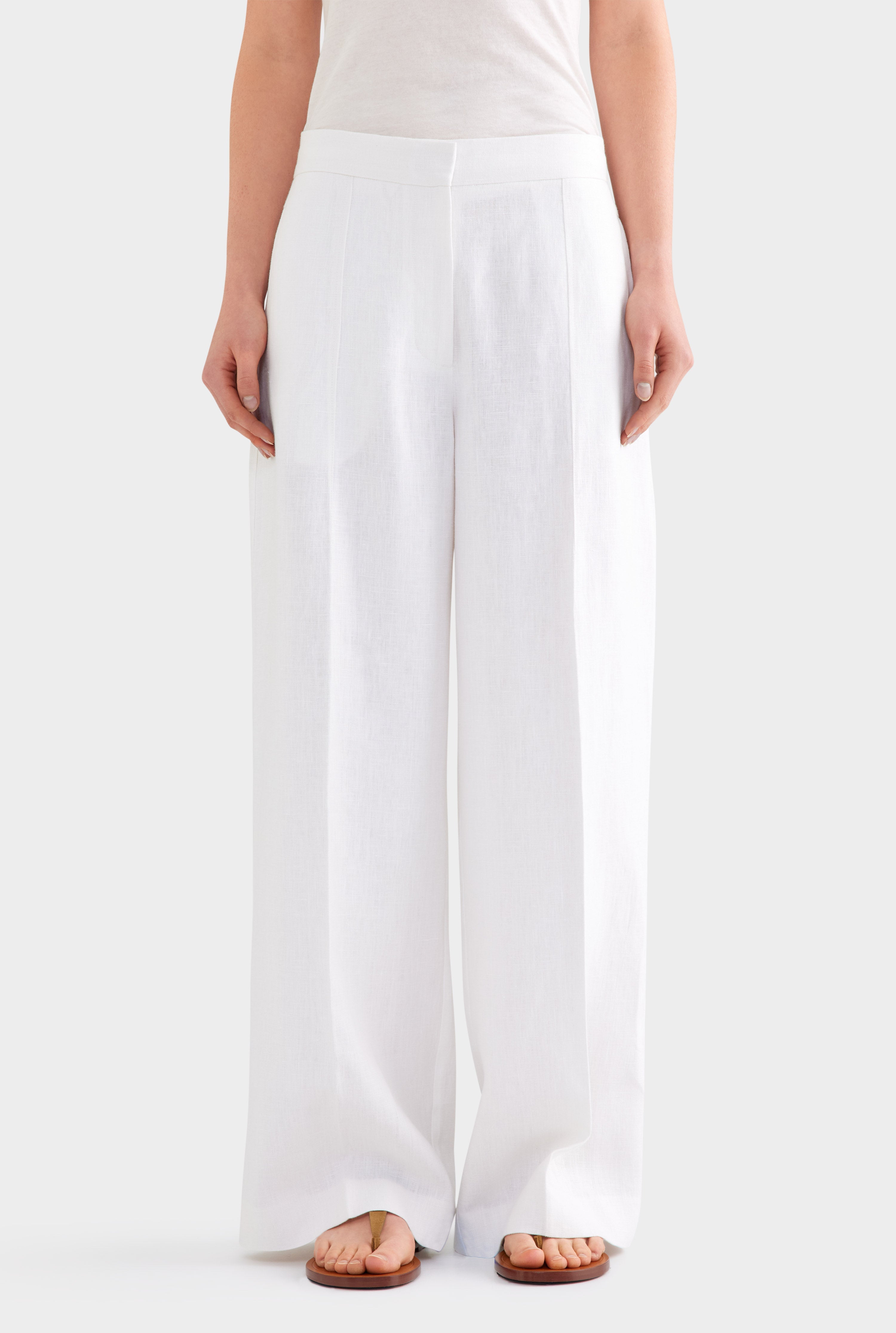 Heavyweight Panelled Linen Pant - White