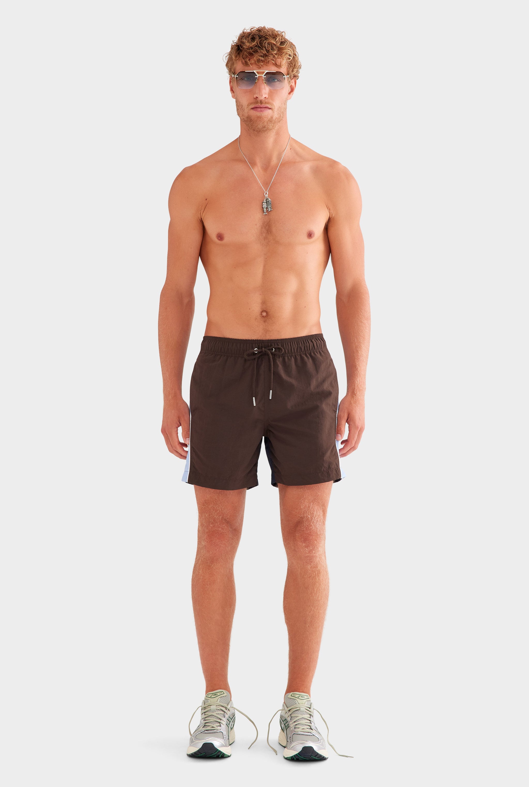 Panelled Swim Short - Dark Chocolate/Powder Blue/Navy