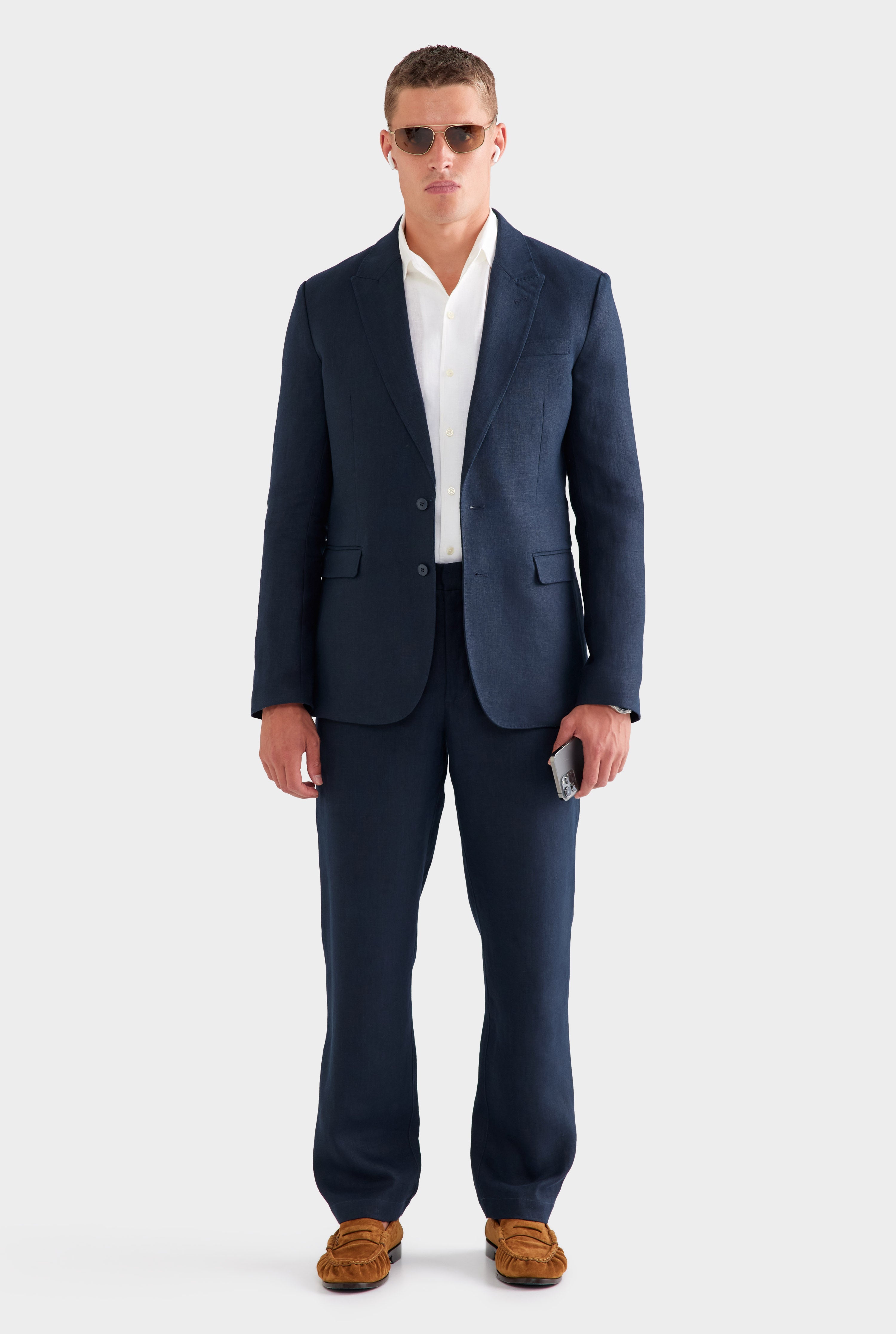 Tailored Linen Suit Jacket - Navy