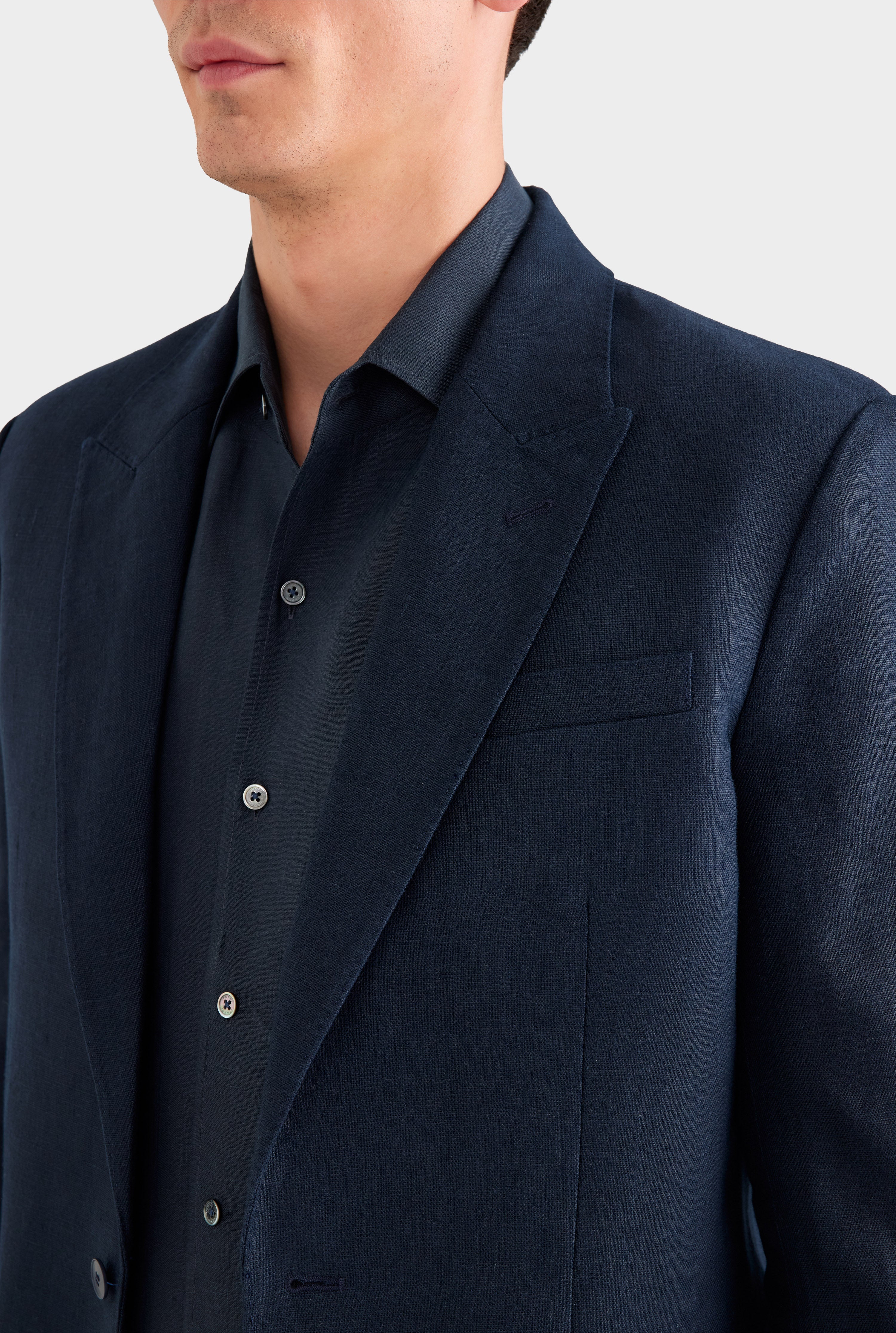 Tailored Linen Suit Jacket - Navy
