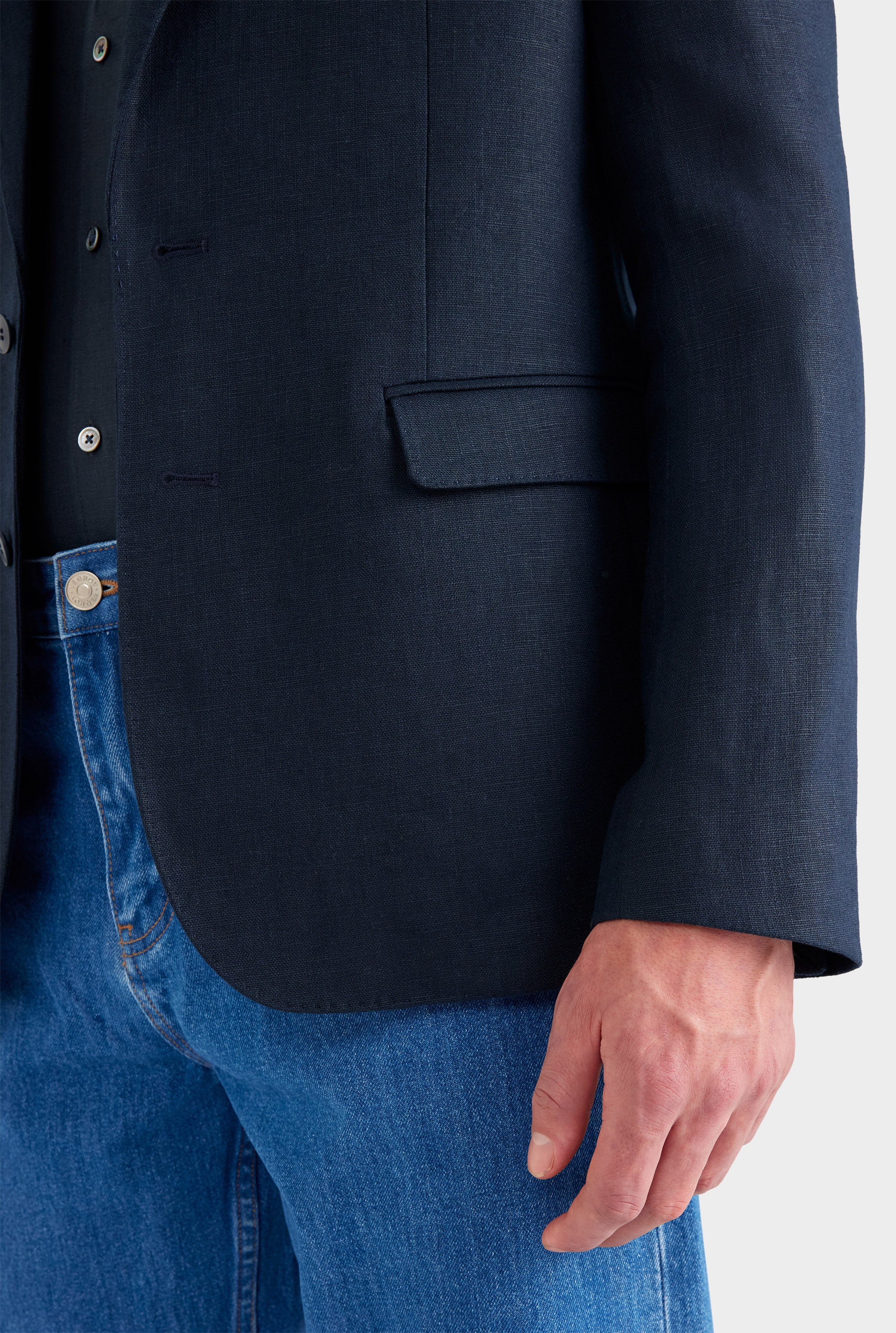 Tailored Linen Suit Jacket - Navy