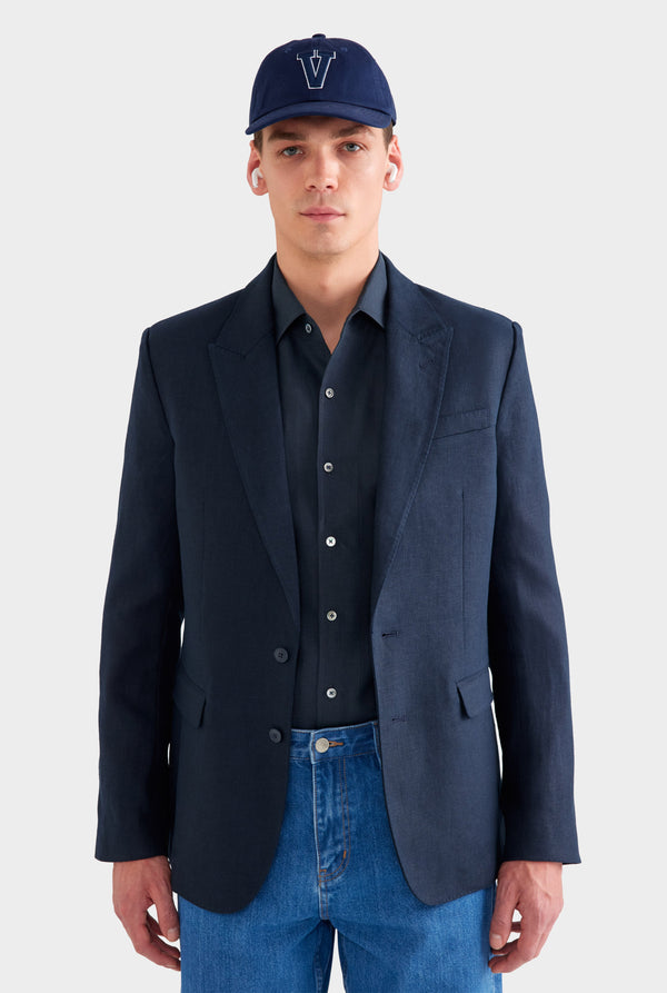 Tailored Linen Suit Jacket - Navy