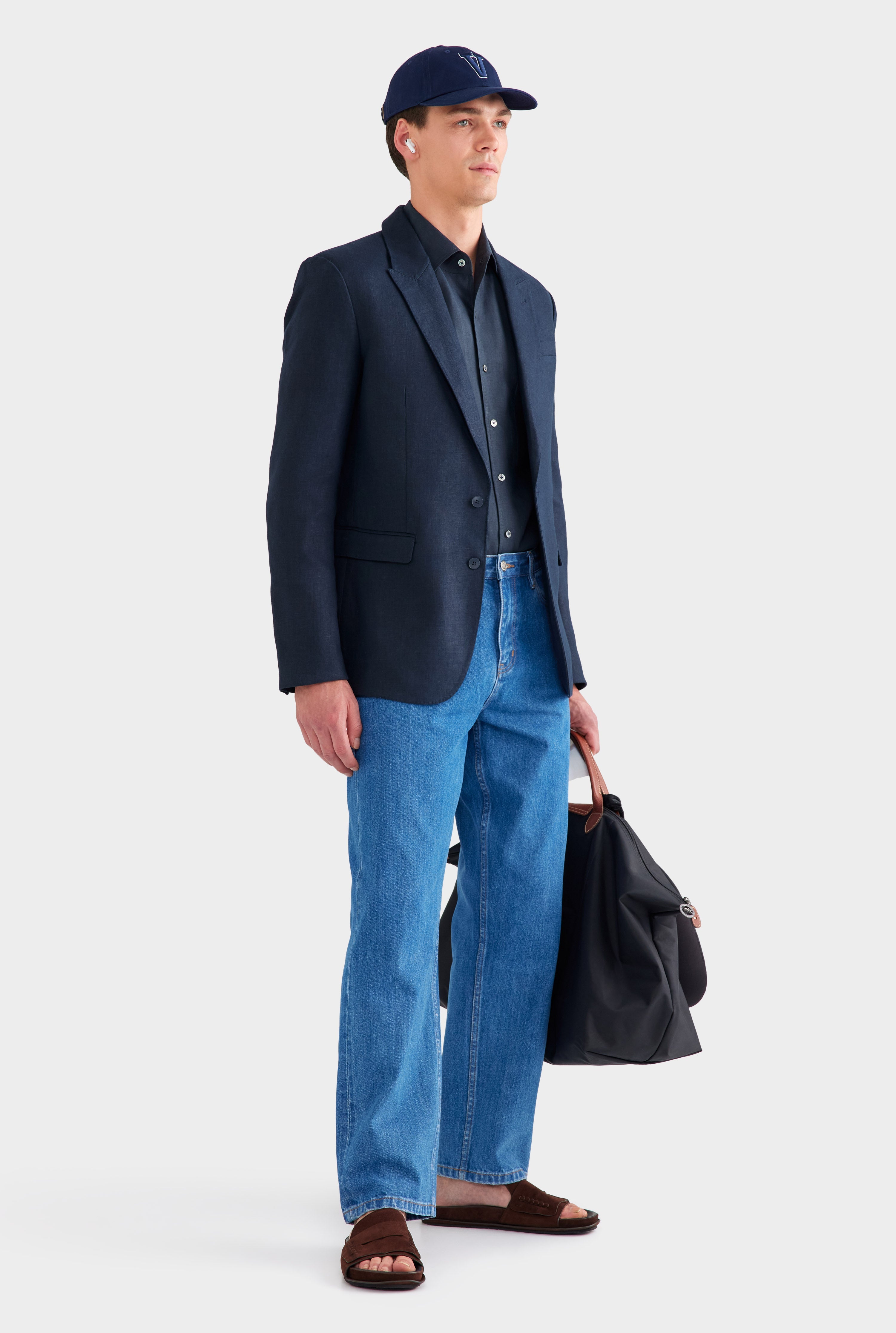 Tailored Linen Suit Jacket - Navy