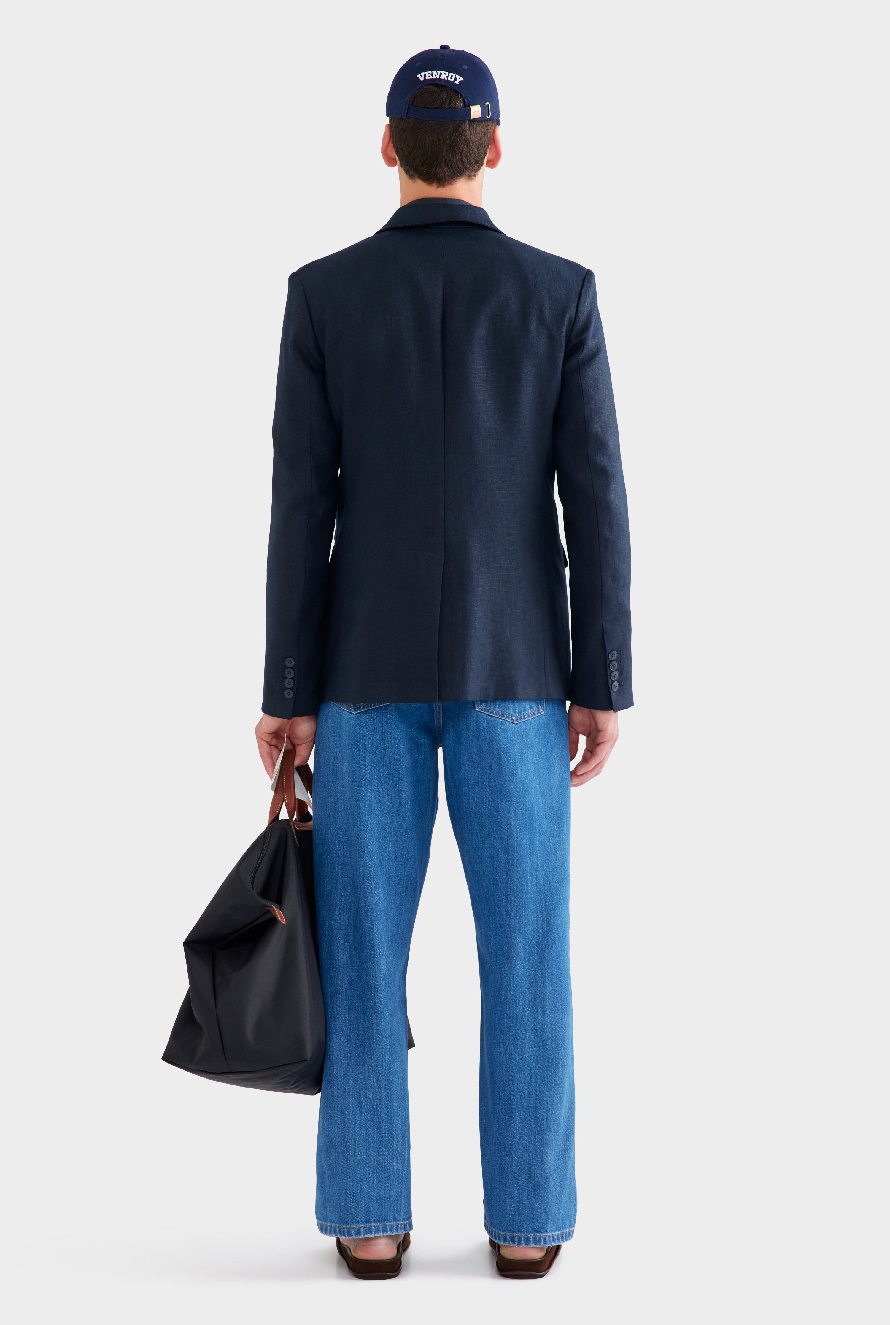 Tailored Linen Suit Jacket - Navy