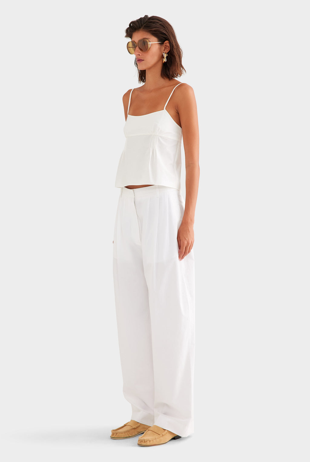 Pintuck Cotton Poplin Cami - White
