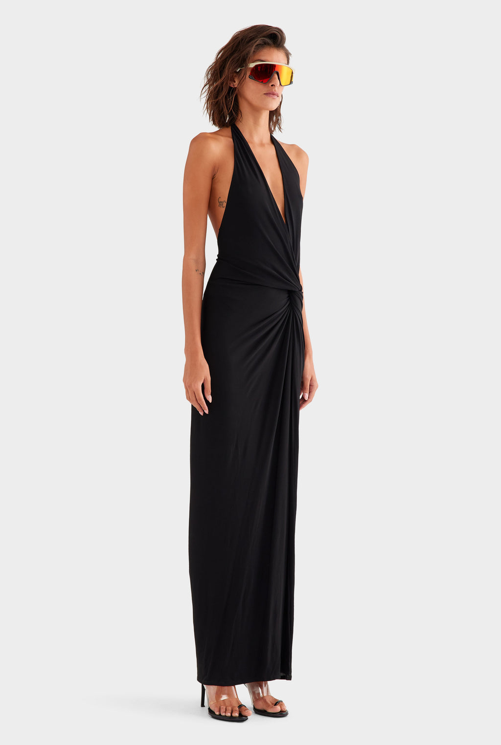 Plunge Jersey Twist Maxi Dress - Black