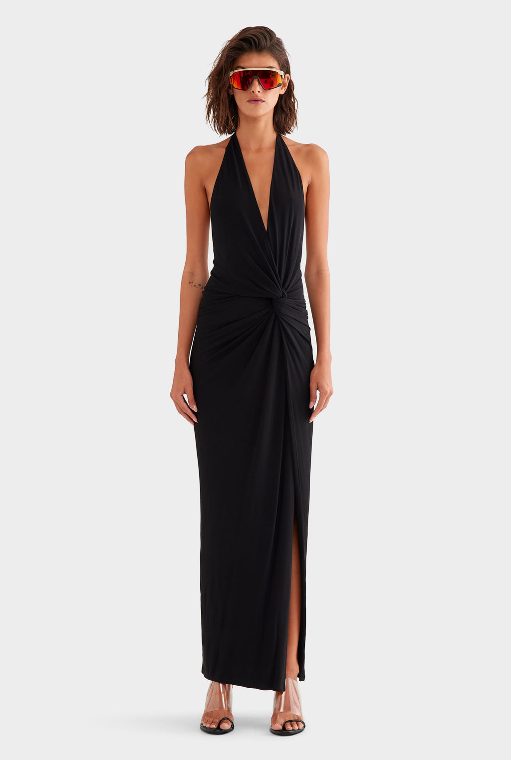 Plunge Jersey Twist Maxi Dress - Black