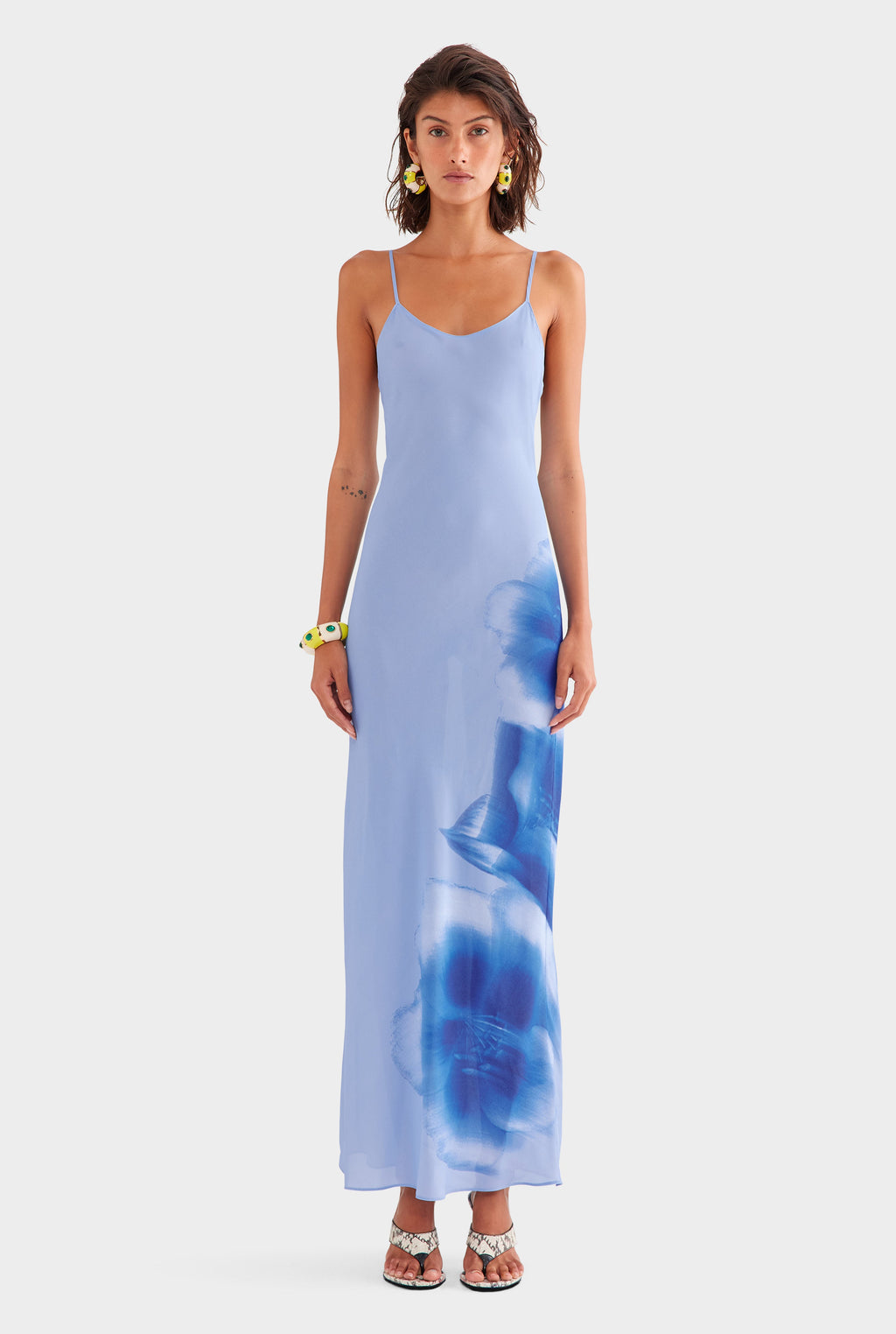 Printed Slip Dress - Powder Blue Blurred Floral
