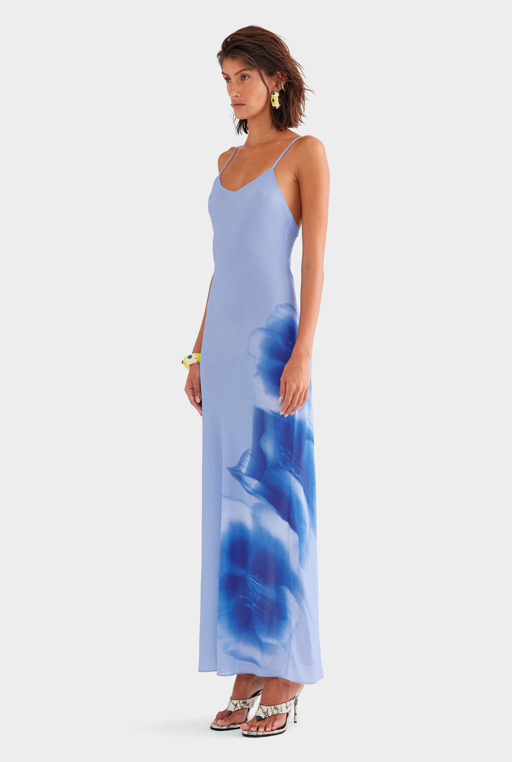 Printed Slip Dress - Powder Blue Blurred Floral