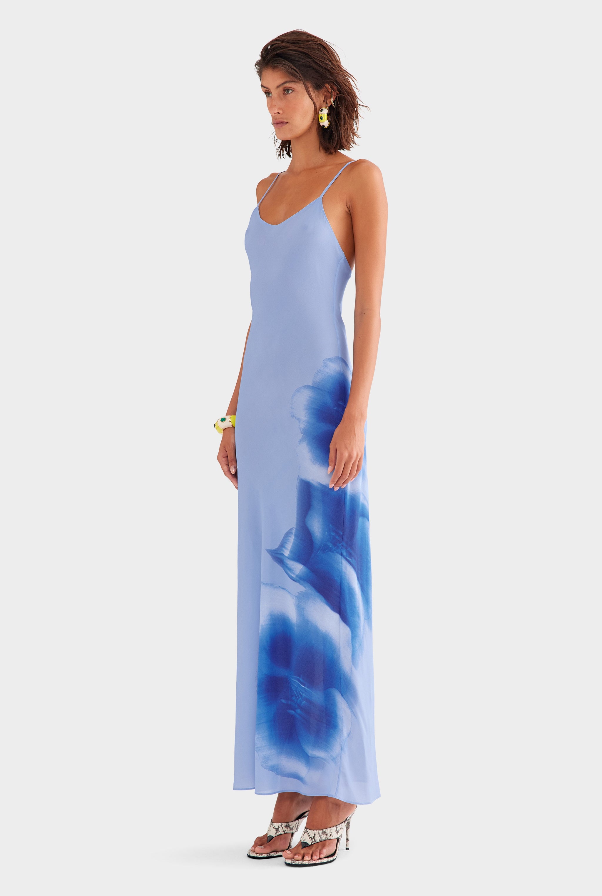 Printed Slip Dress - Powder Blue Blurred Floral