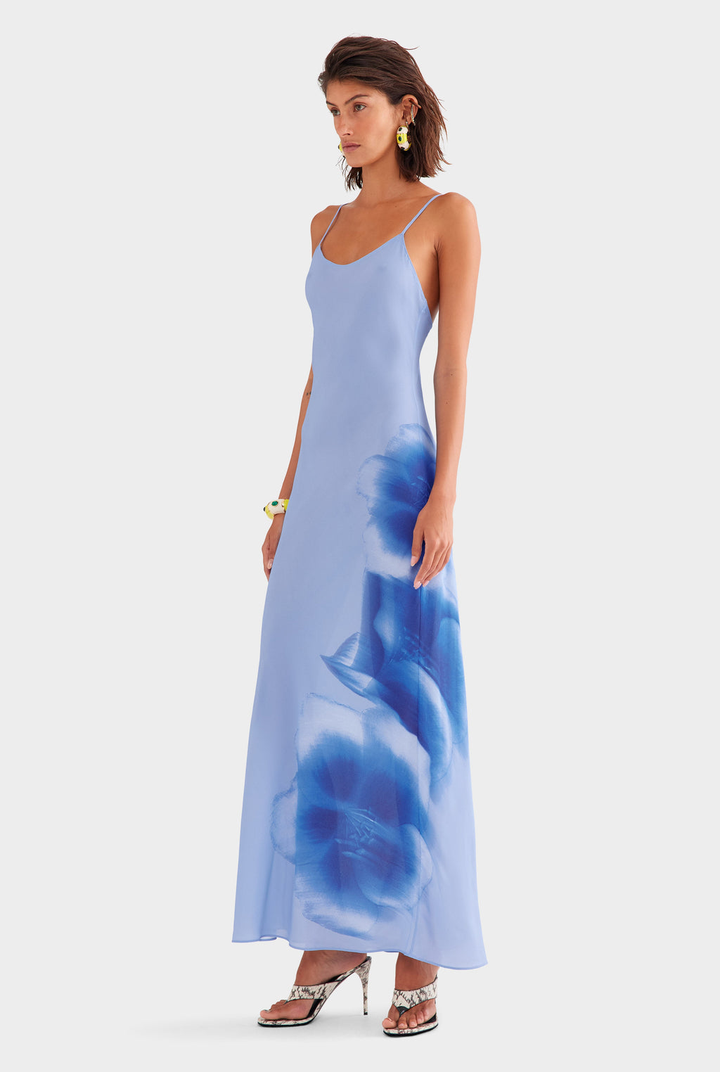 Printed Slip Dress - Powder Blue Blurred Floral