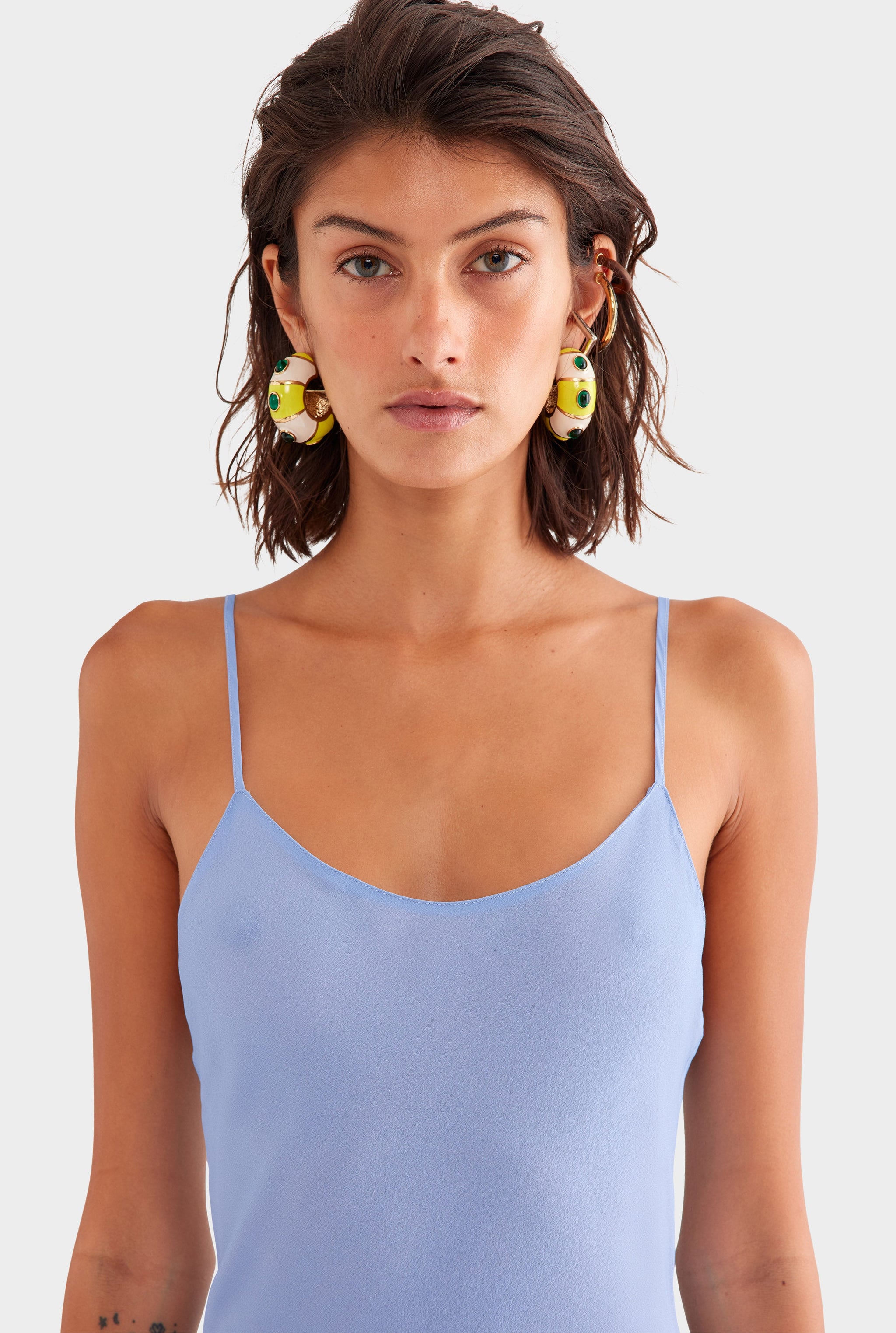 Printed Slip Dress - Powder Blue Blurred Floral