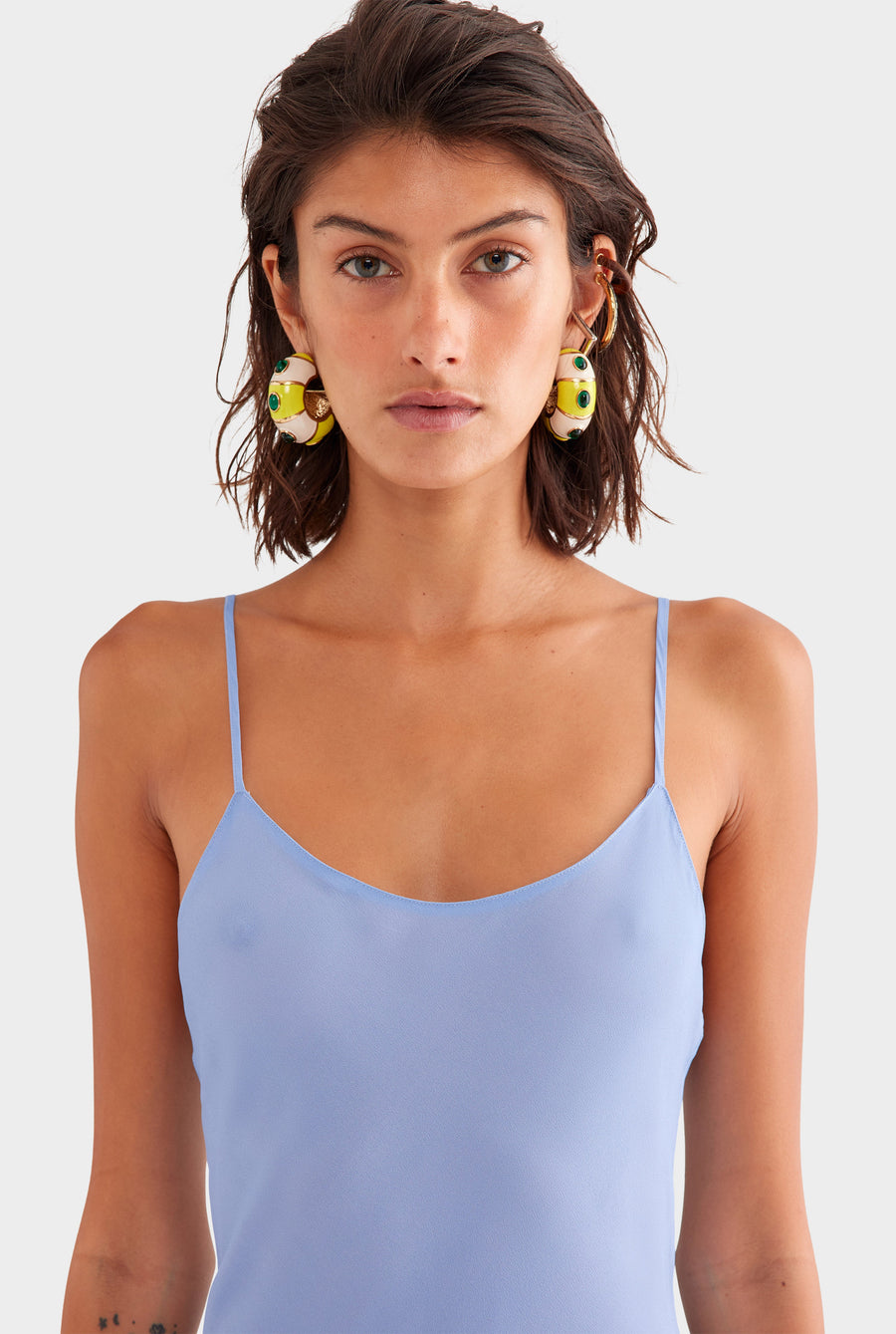 Printed Slip Dress - Powder Blue Blurred Floral