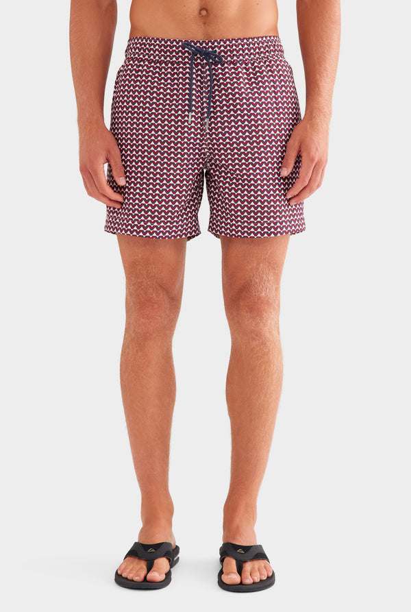Printed Swim Short - Off White/Pomegranate/Navy V Monogram