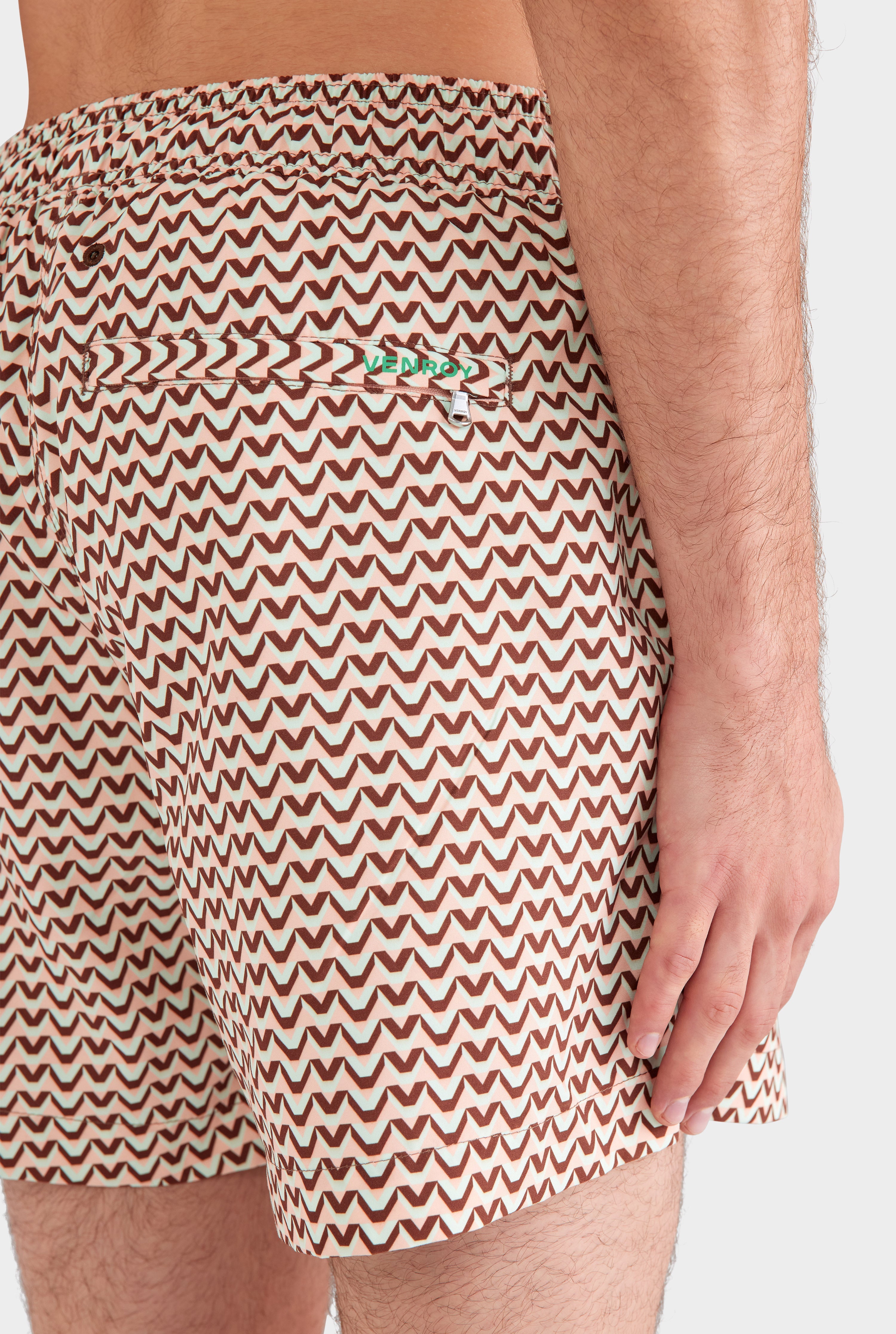 Printed Swim Short - Pale Aqua/Peach/Chocolate V Monogram