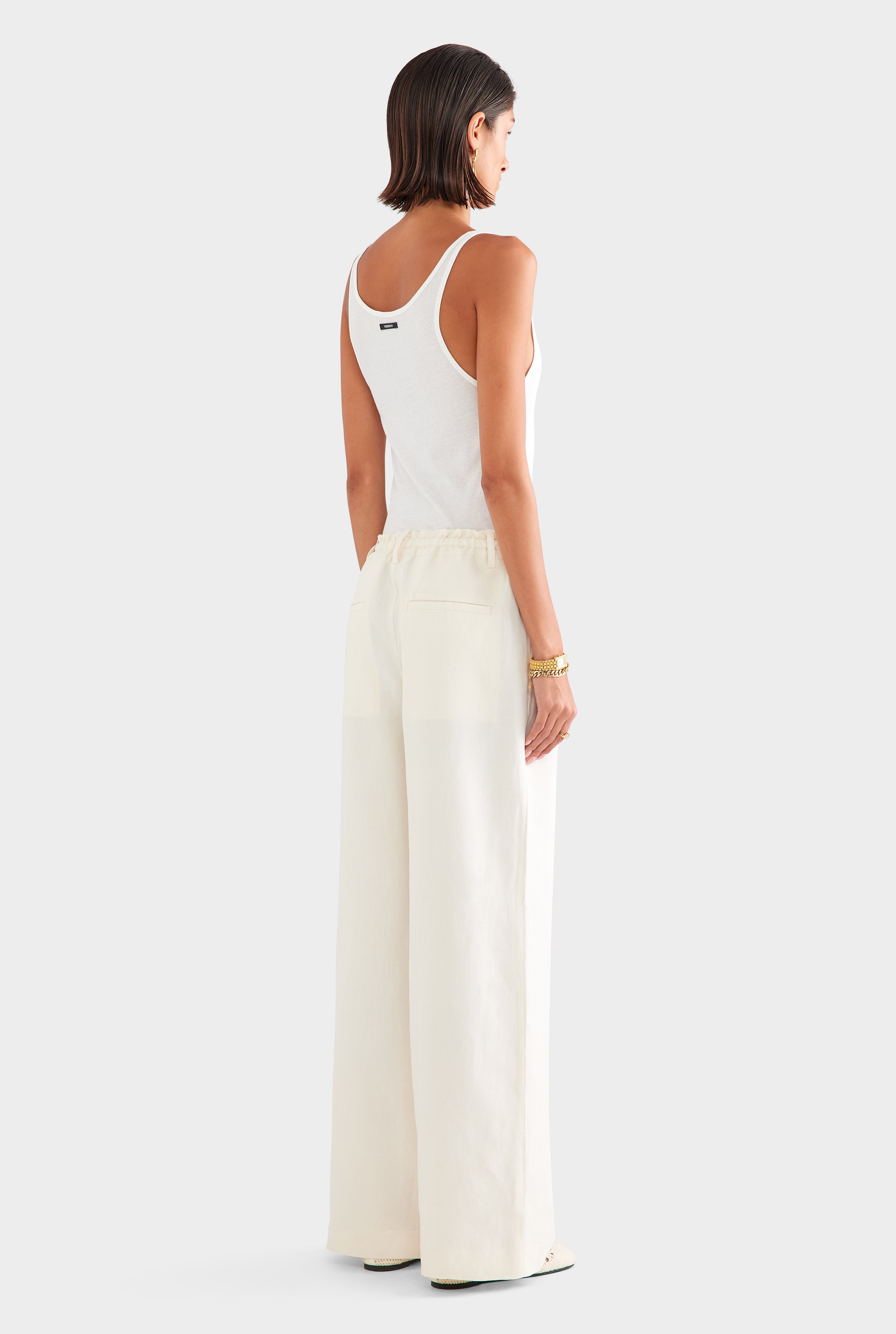 Silk Linen Relaxed Pleat Front Pant - Cream