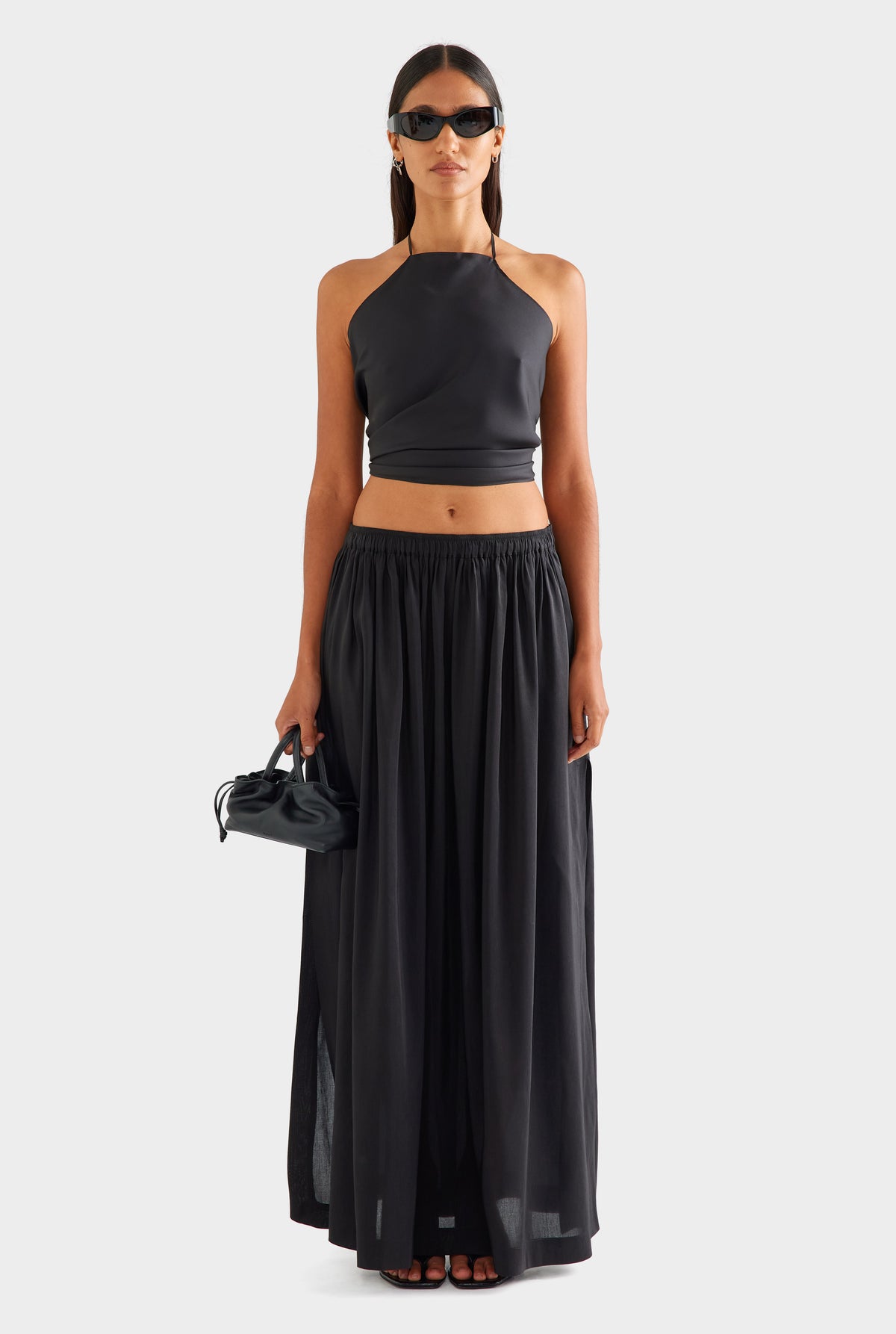 Silk Linen Maxi Skirt - Black