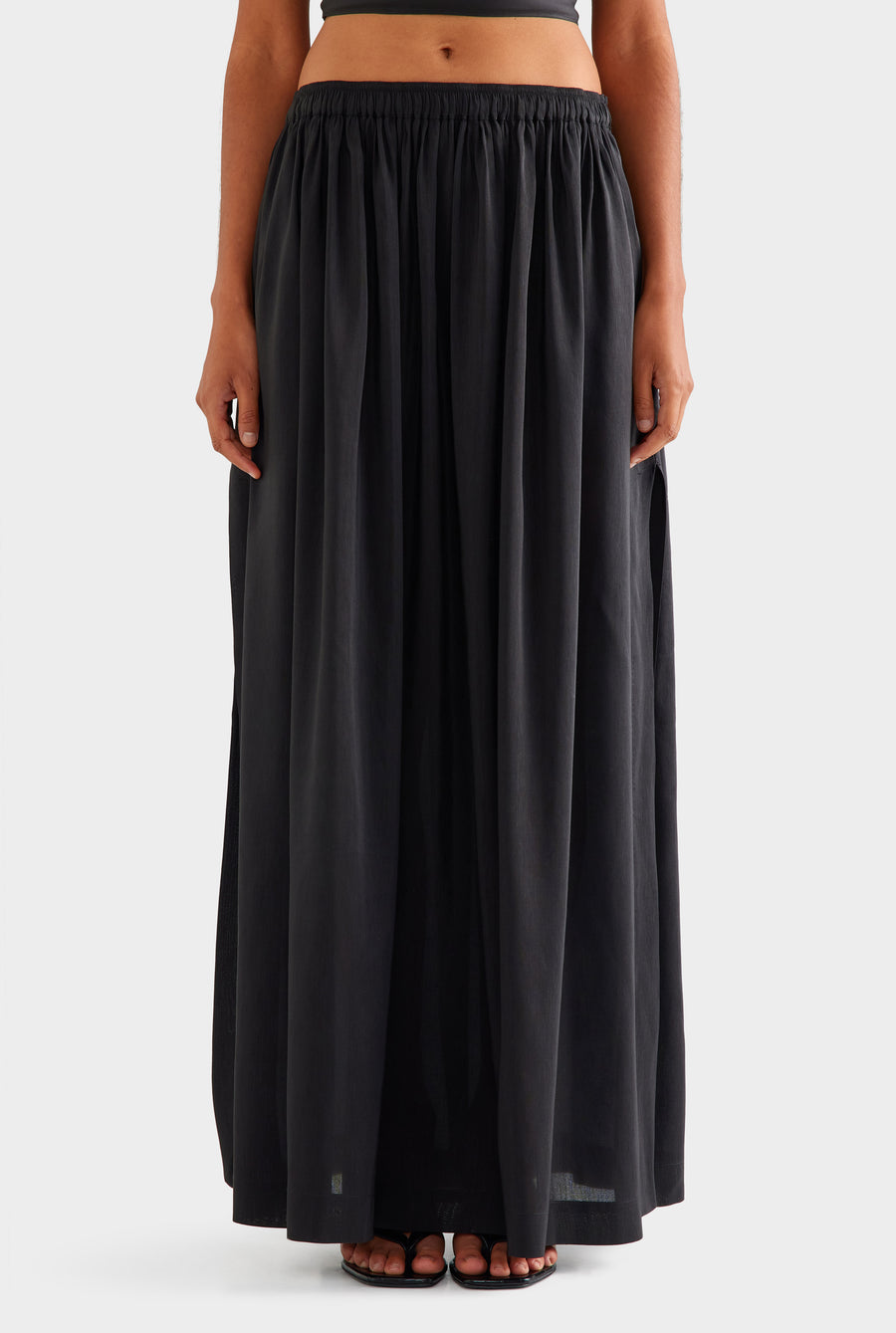 Silk Linen Maxi Skirt - Black