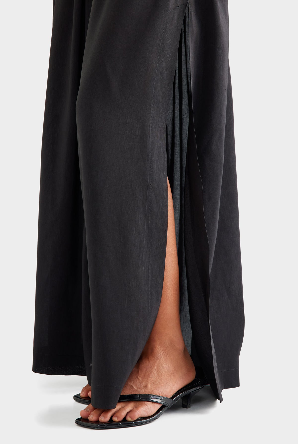 Silk Linen Maxi Skirt - Black