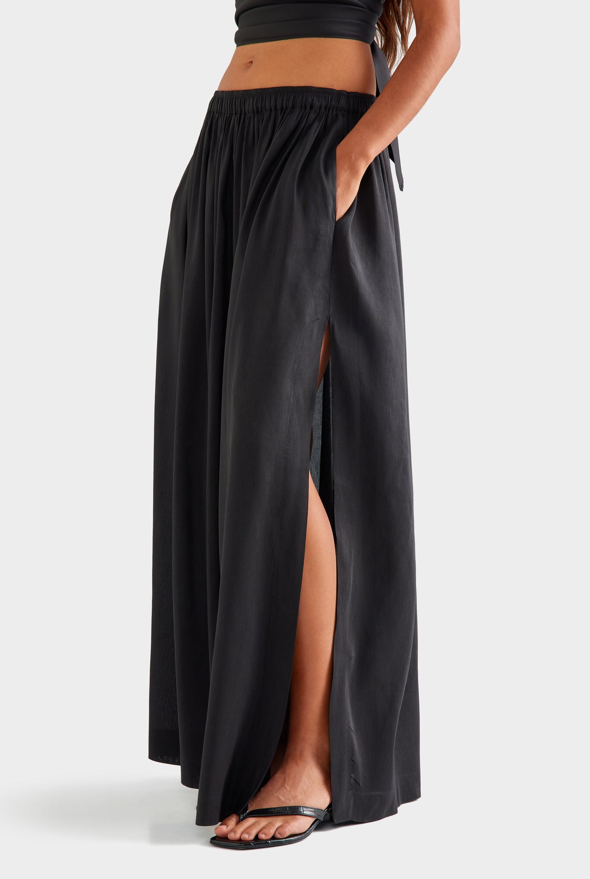 Silk Linen Maxi Skirt - Black