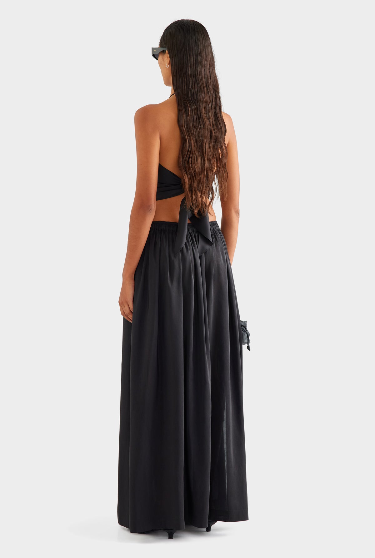Silk Linen Maxi Skirt - Black