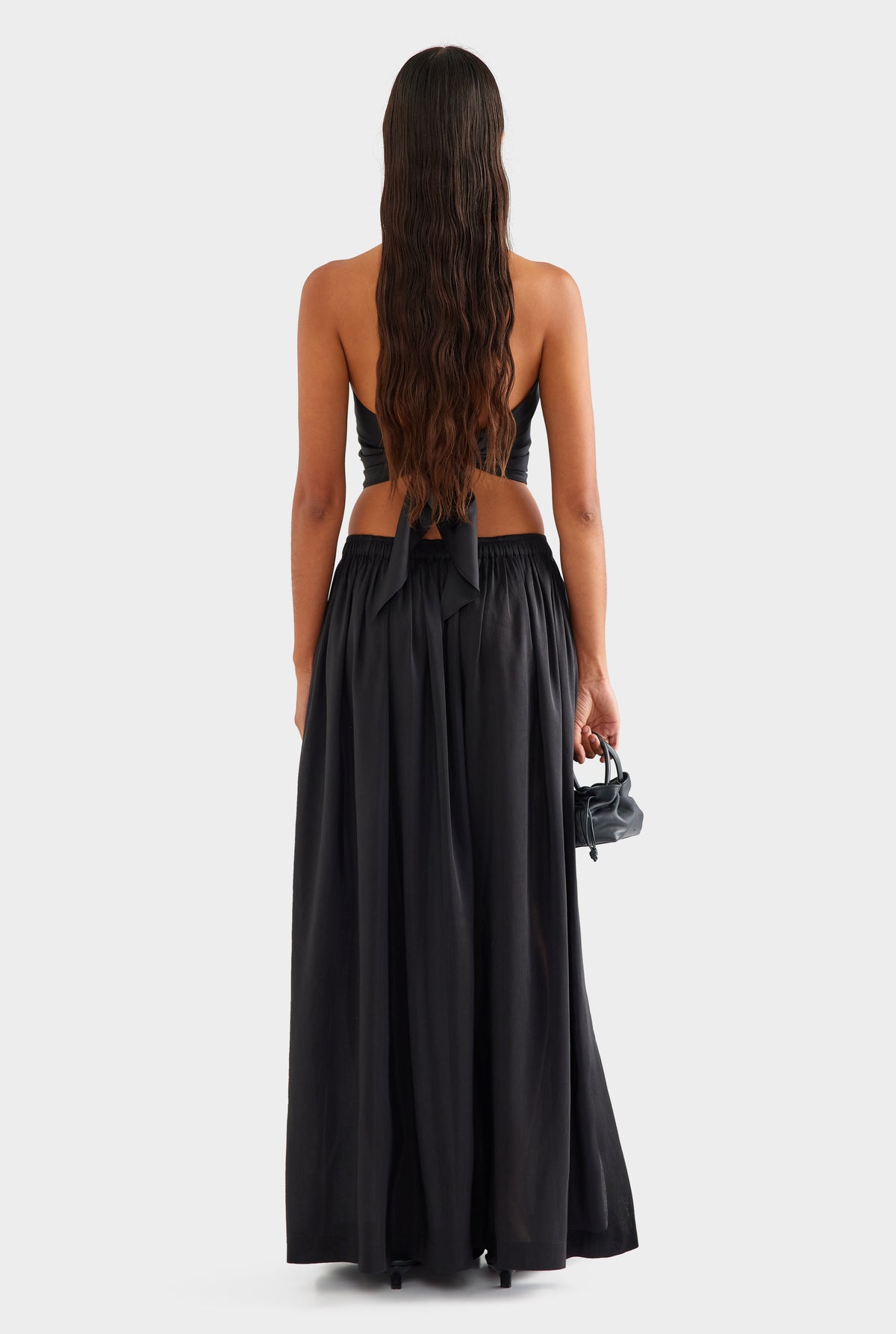 Silk Linen Maxi Skirt - Black