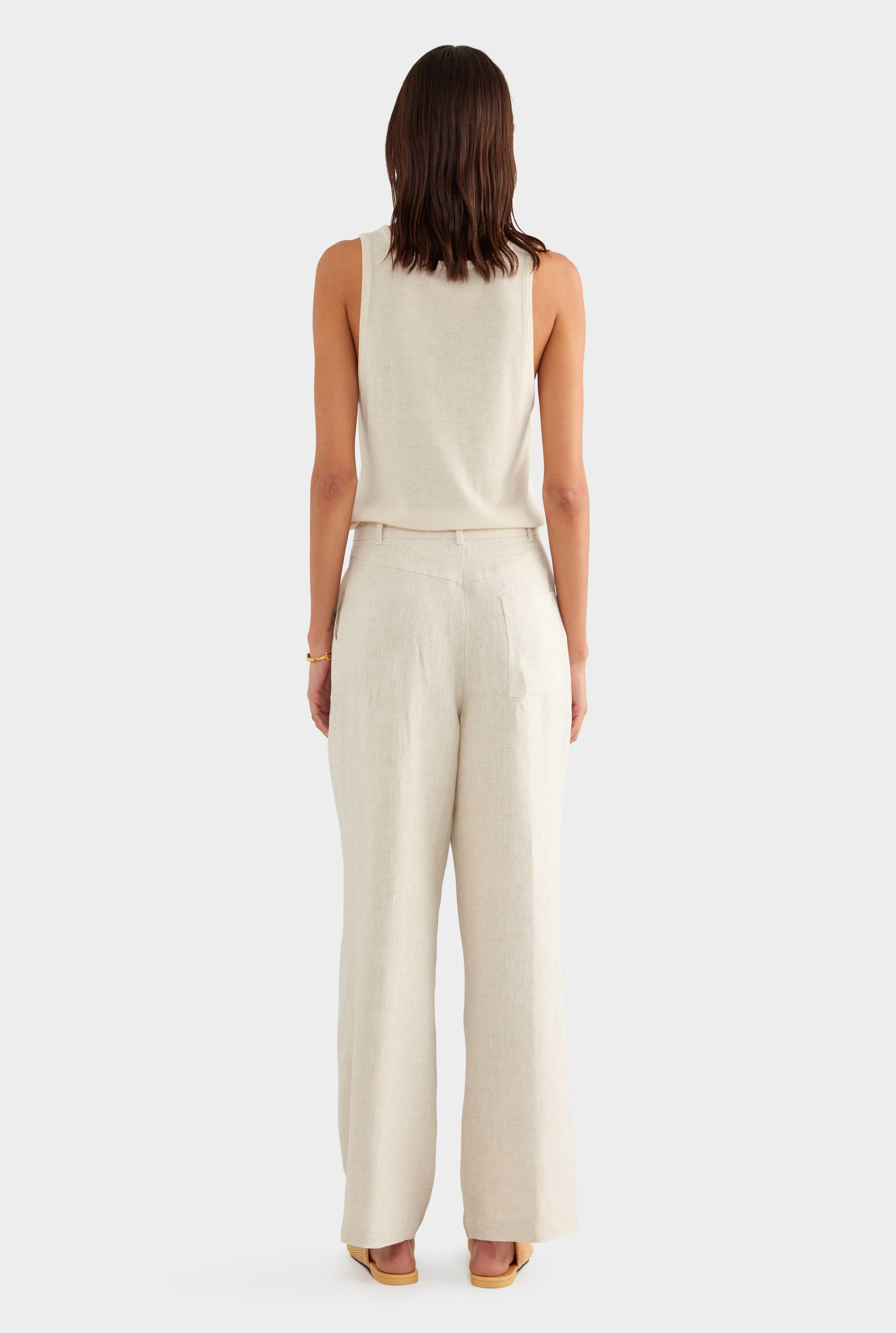 Fixed Waist Linen Trouser - Sand
