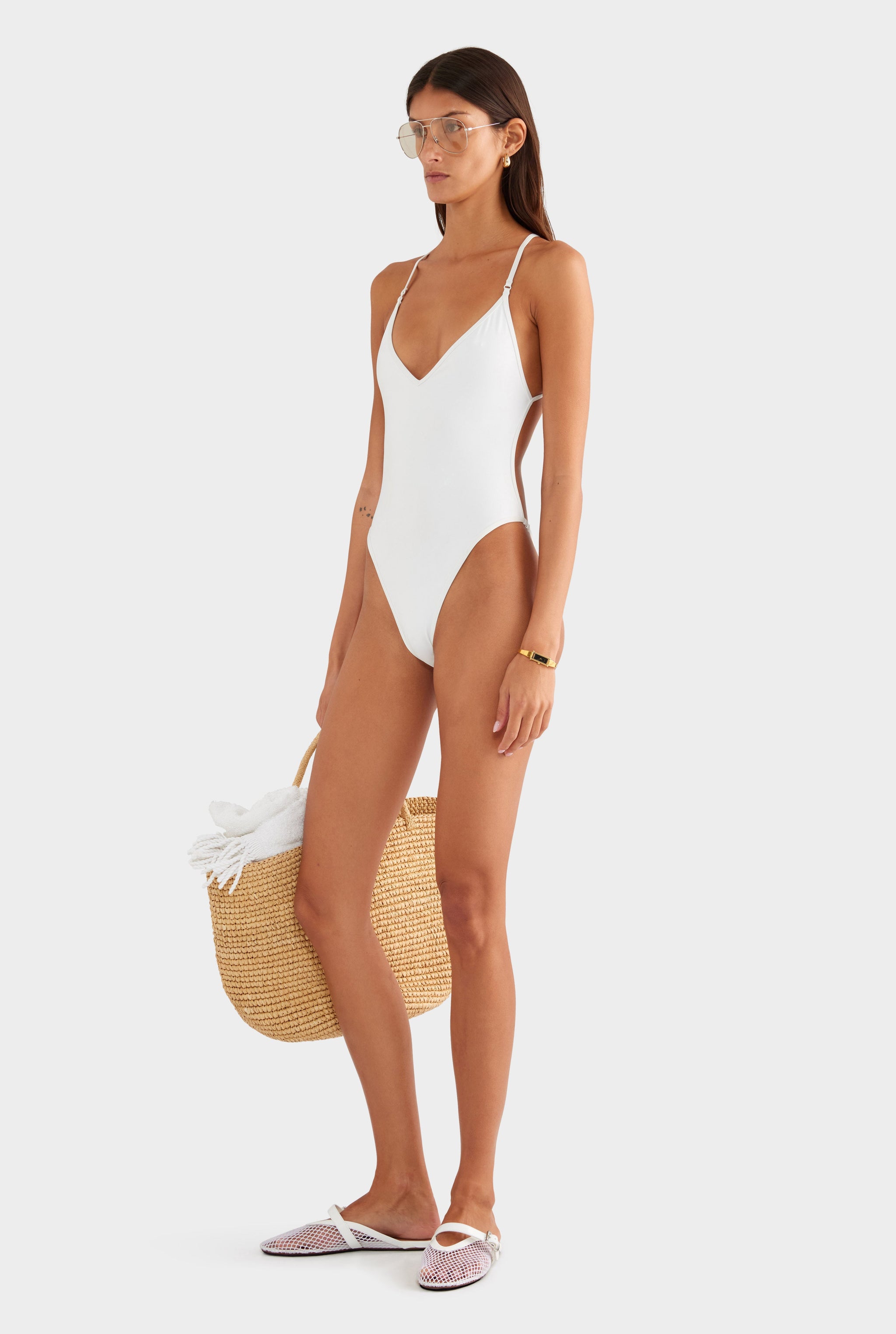 Cross Back One Piece - White