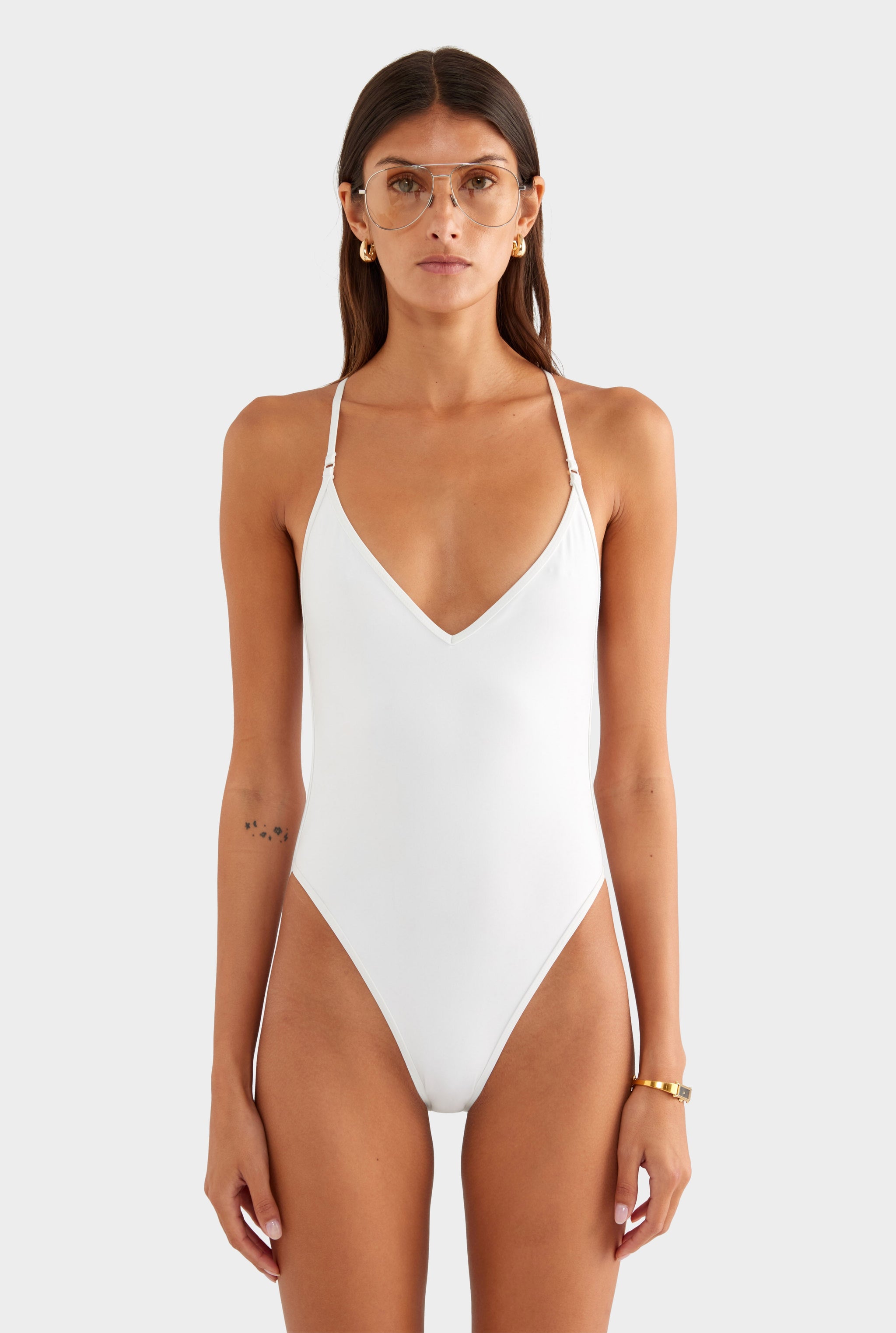 Cross Back One Piece - White