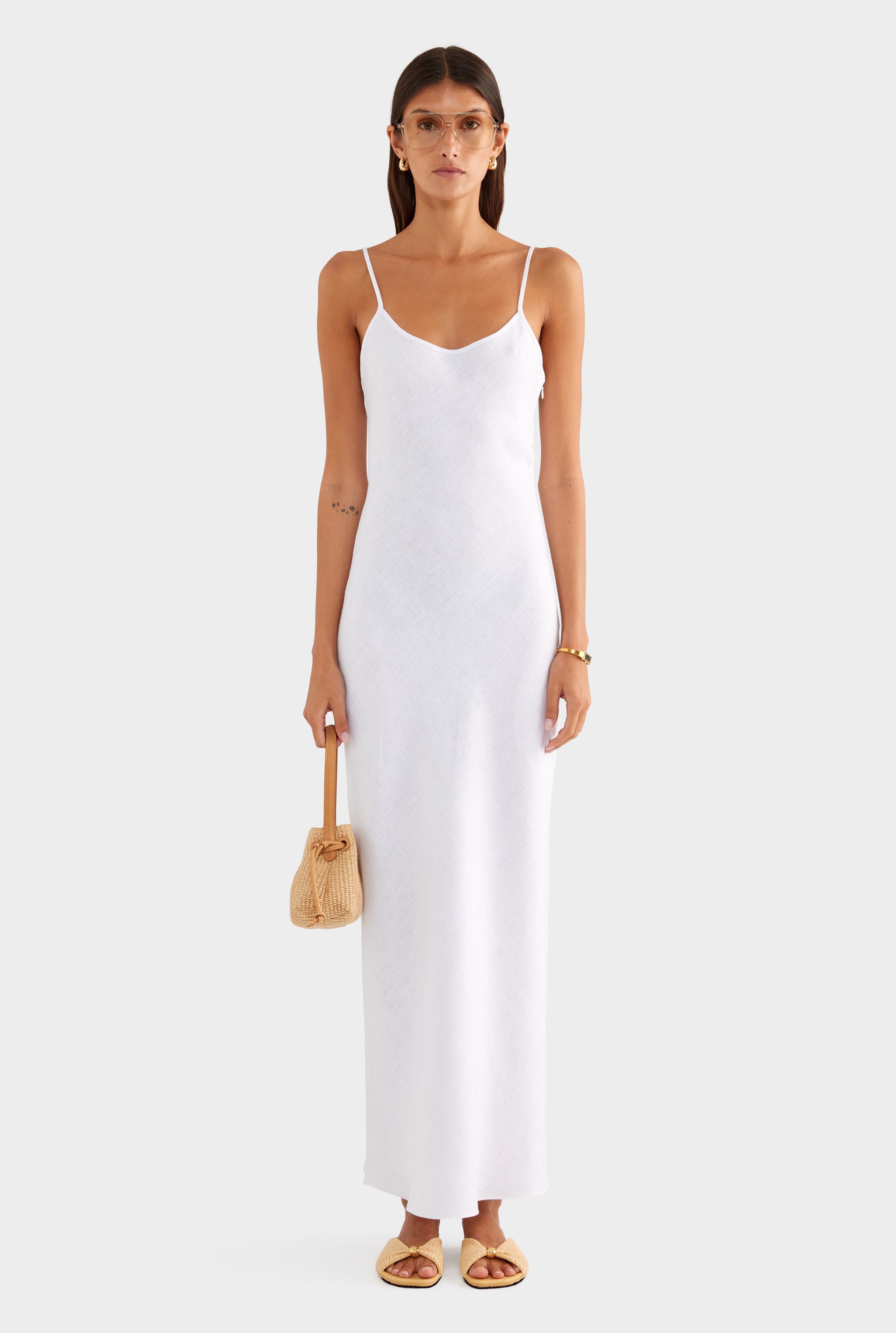 Linen Slip Dress - White
