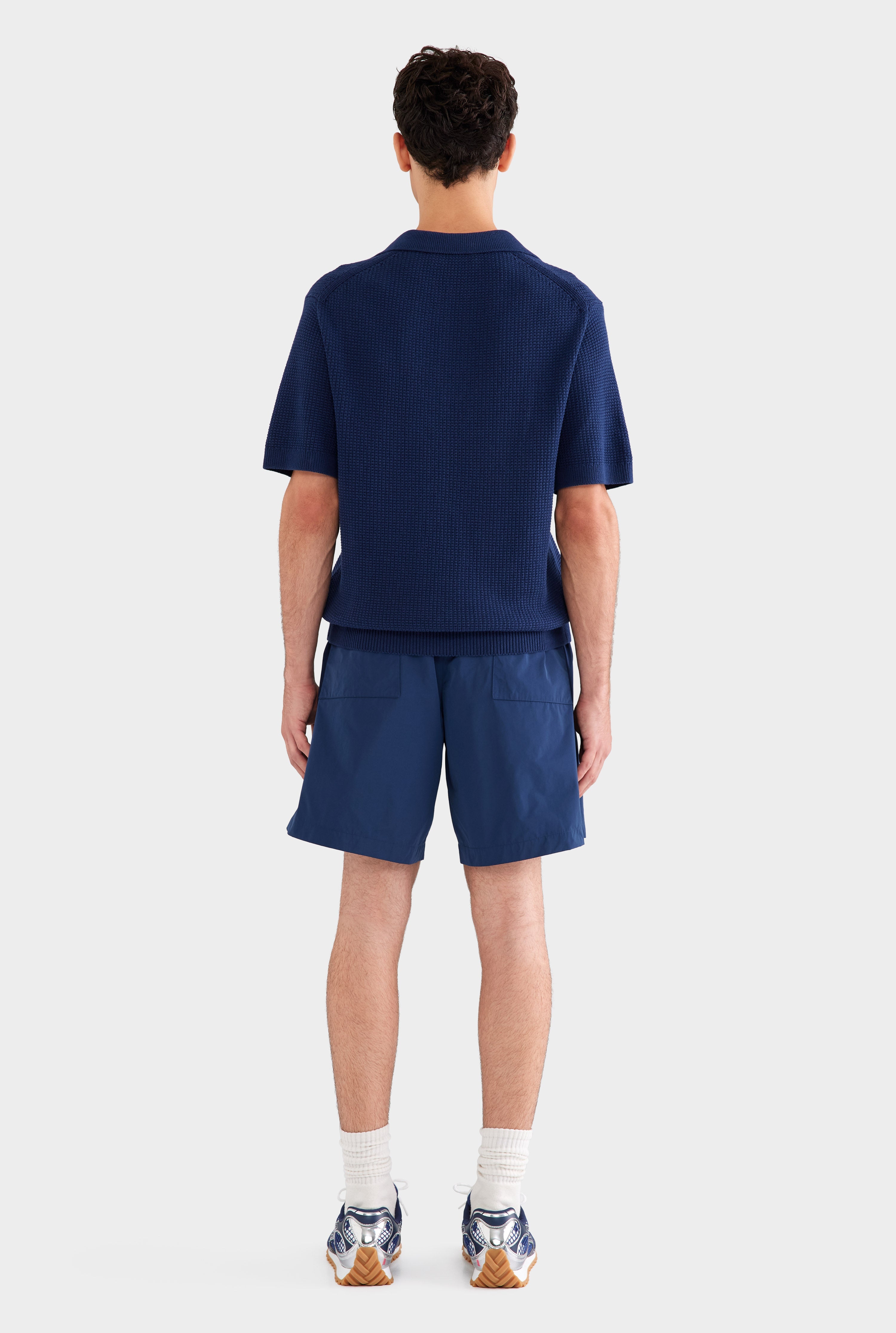 Relaxed Cotton Knit Open Neck Polo - Navy Blue