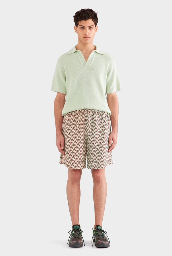 Relaxed Tencel Bermuda Short - Pale Aqua/Peach Spliced V Monogram