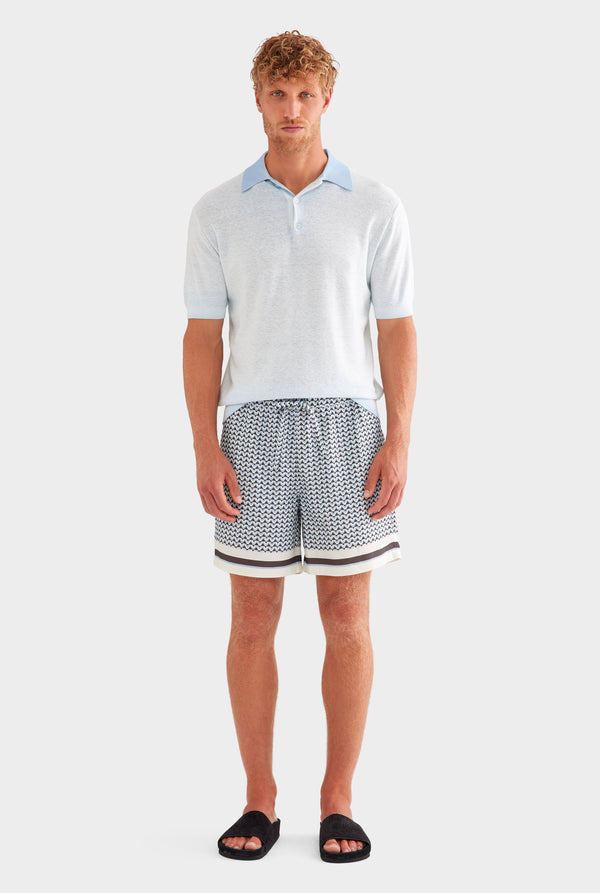 Relaxed Tencel Short - Chocolate/Powder Blue V Monogram