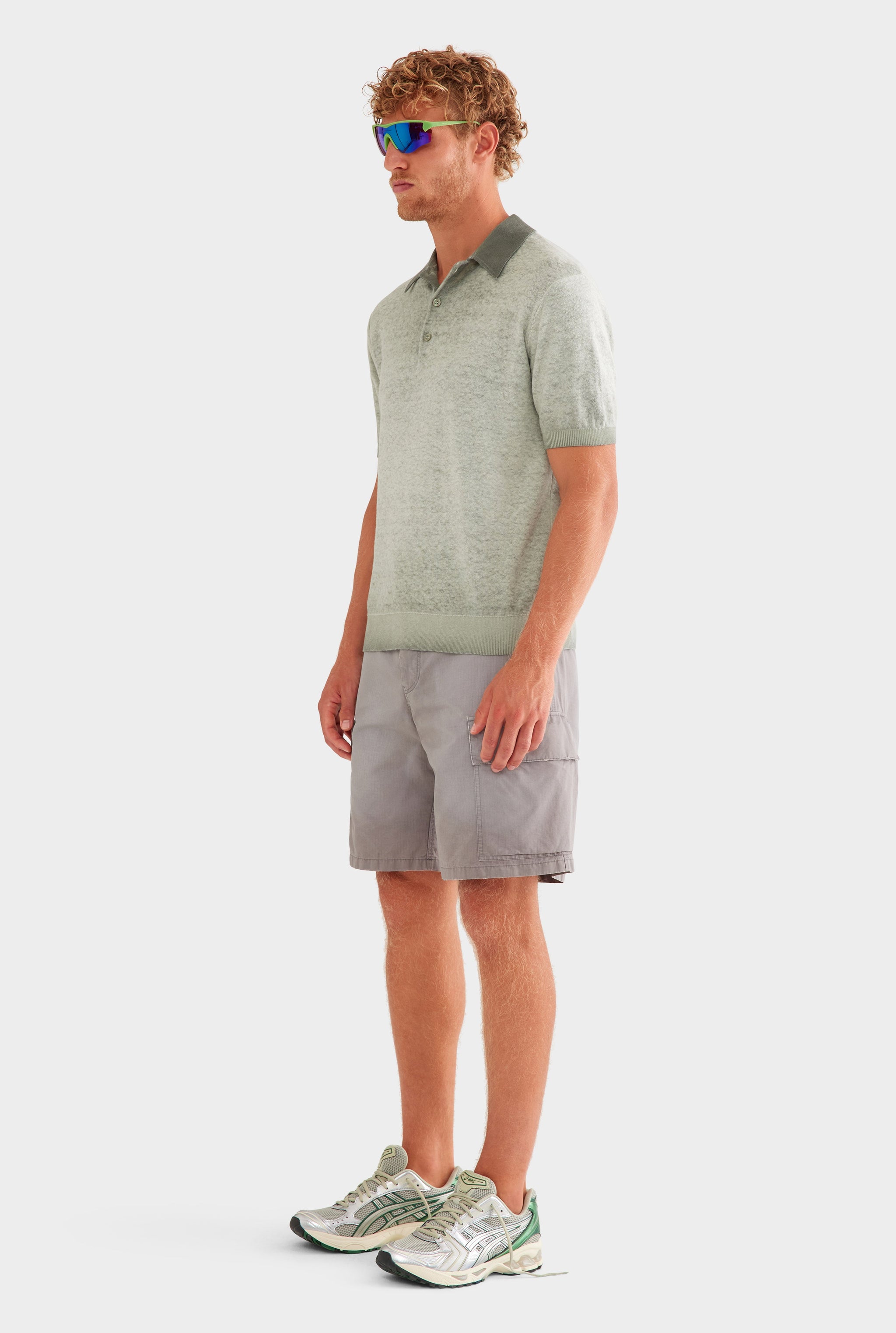 Reverse Printed Knit Polo - Washed Olive