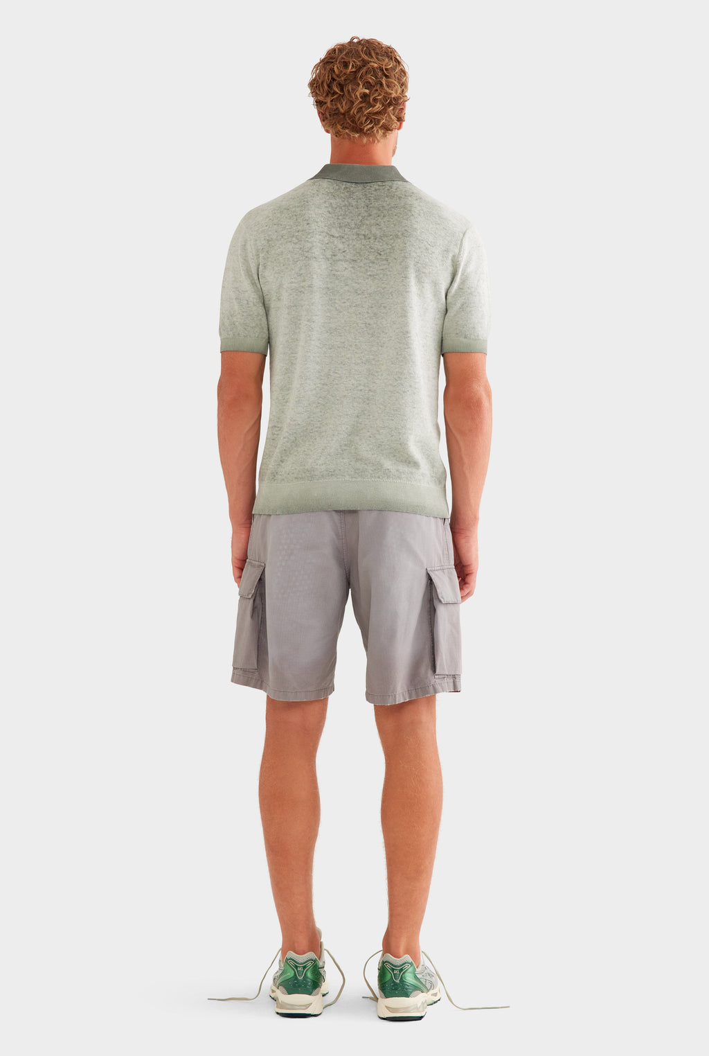 Reverse Printed Knit Polo - Washed Olive