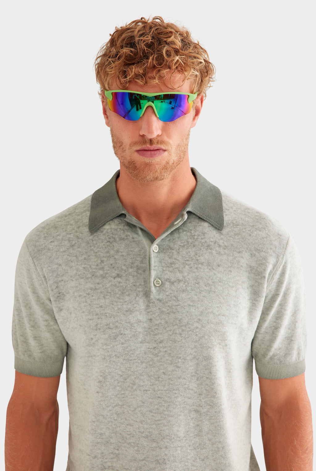 Reverse Printed Knit Polo - Washed Olive