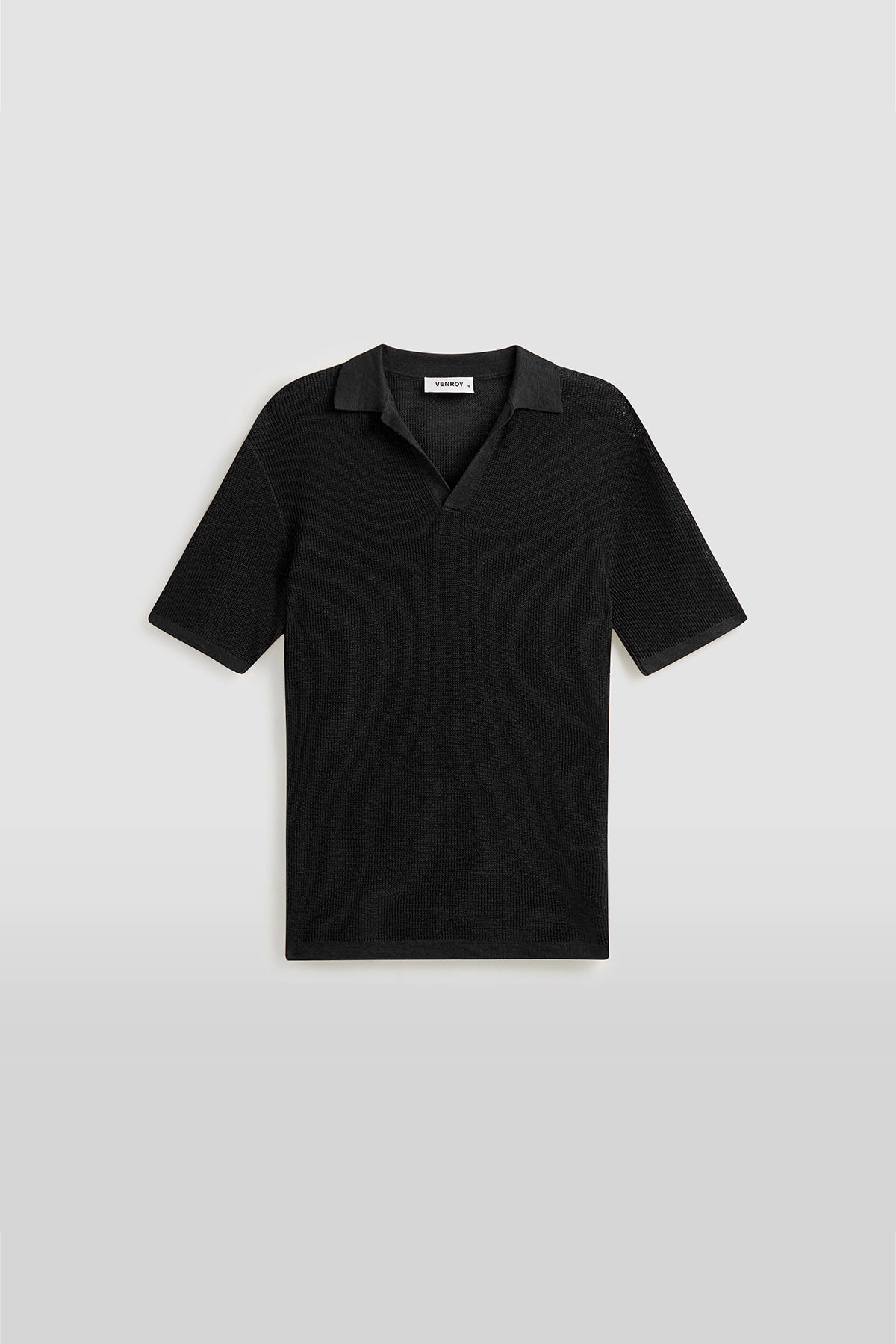 Rib Knit Open Neck Polo 2.0 - Black