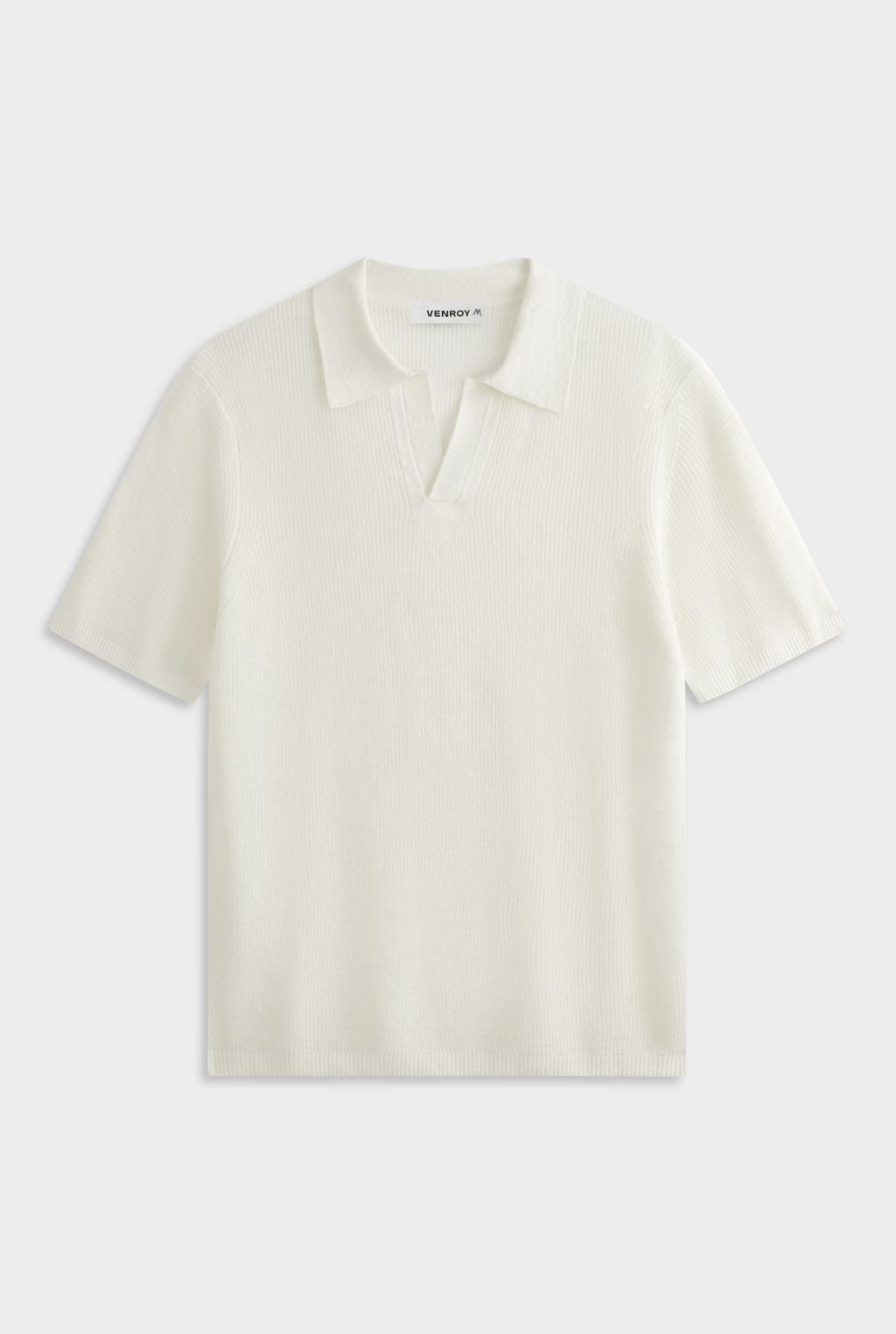 Rib Knit Open Neck Polo - White
