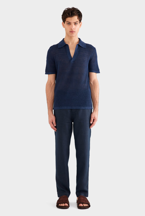 Rib Knit Open Neck Polo 2.0 - Navy