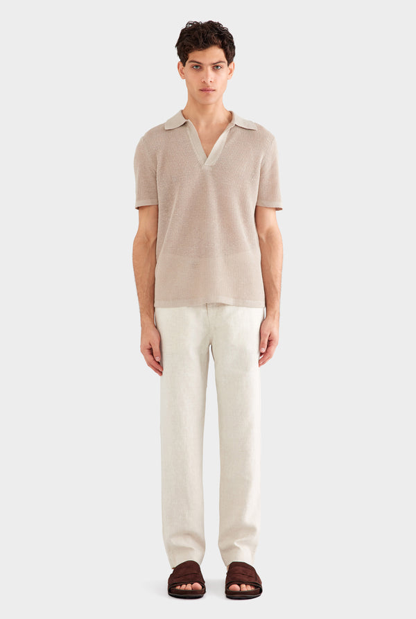 Rib Knit Open Neck Polo 2.0 - Taupe
