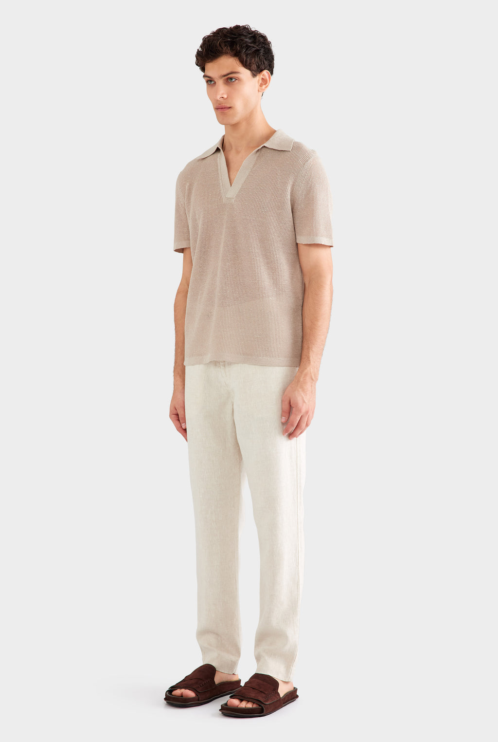 Rib Knit Open Neck Polo 2.0 - Taupe