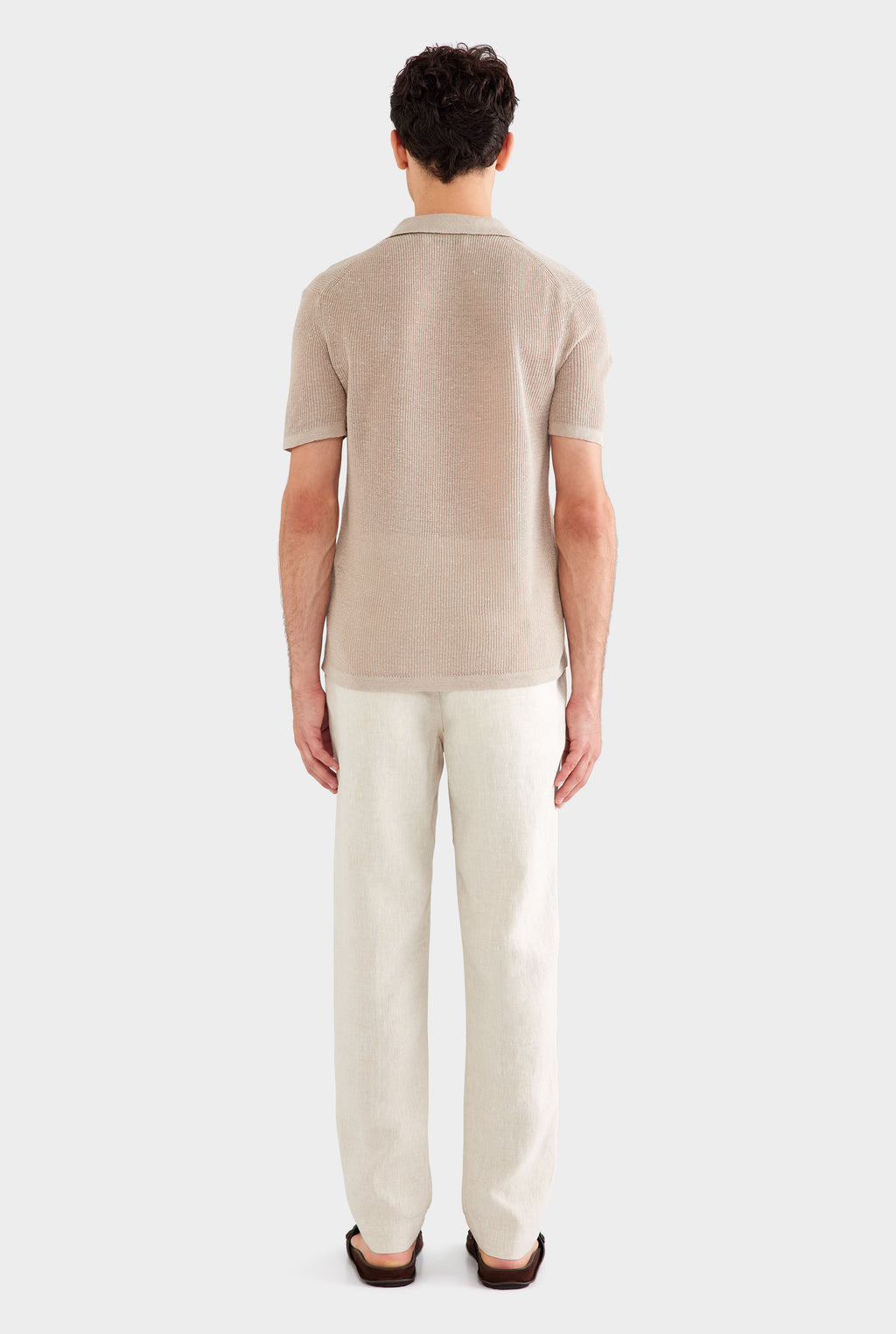 Rib Knit Open Neck Polo 2.0 - Taupe