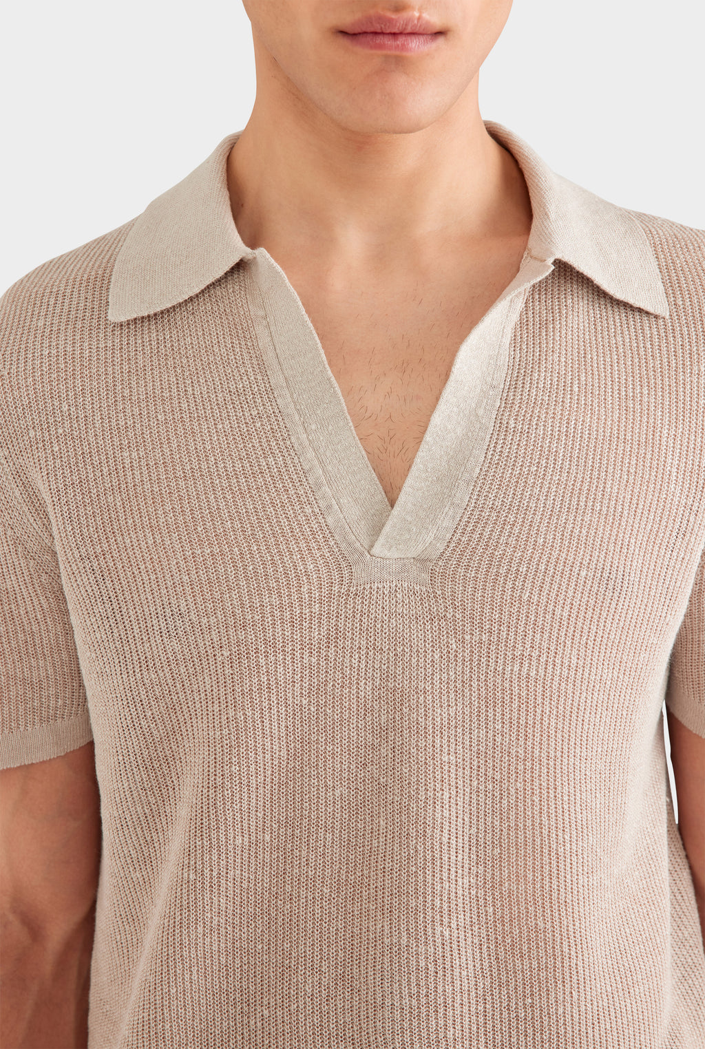 Rib Knit Open Neck Polo 2.0 - Taupe