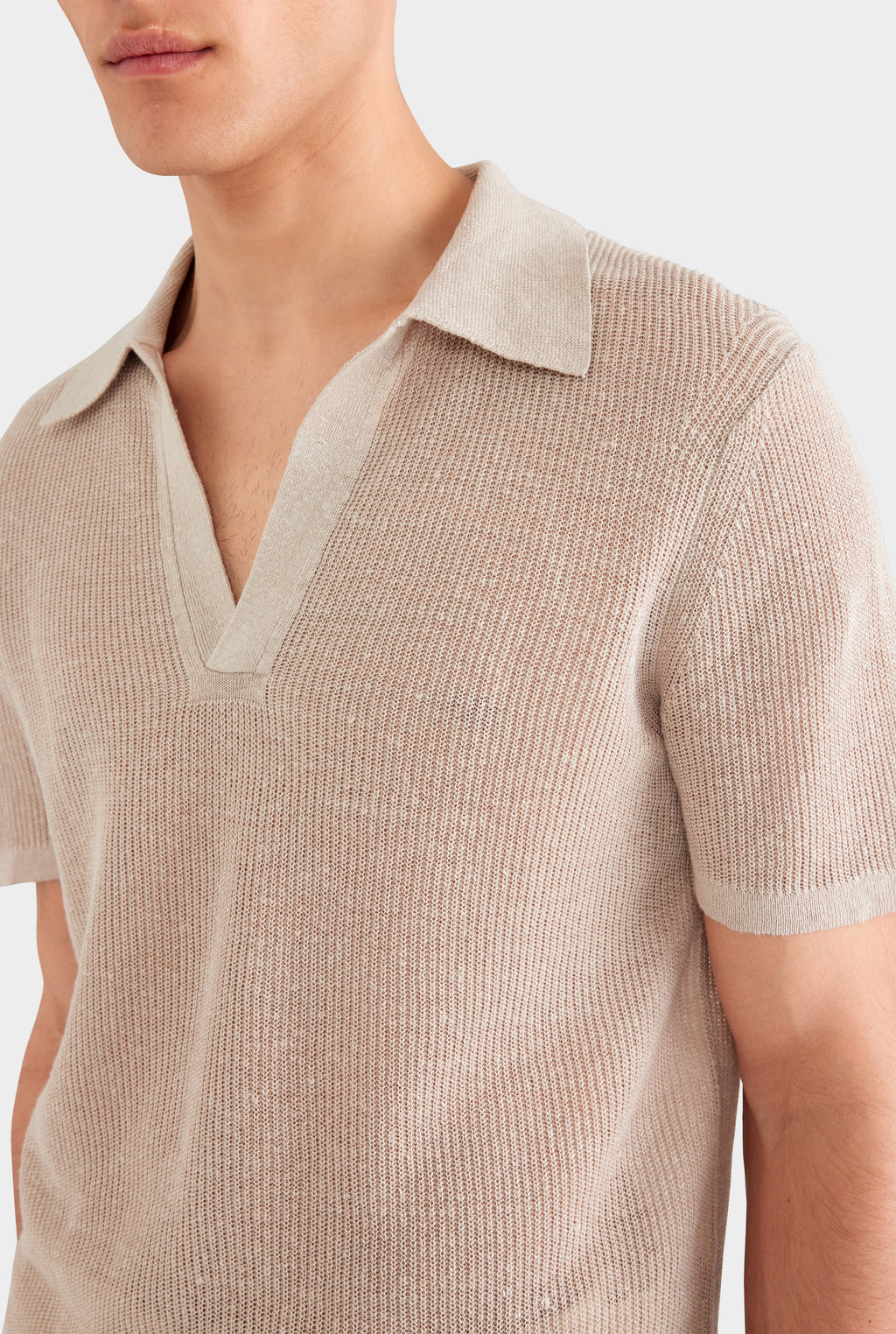 Rib Knit Open Neck Polo 2.0 - Taupe