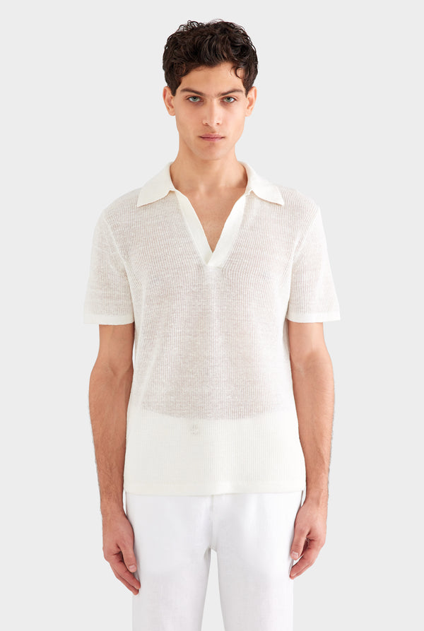 Rib Knit Open Neck Polo 2.0 - Off White